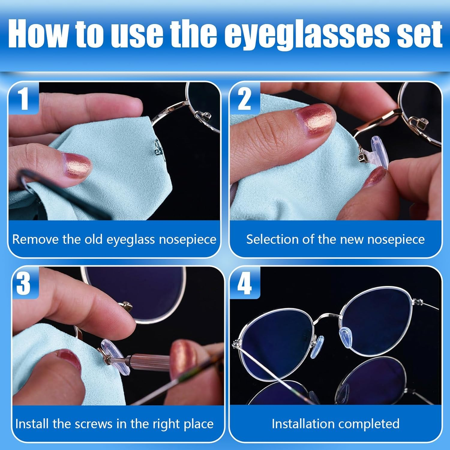 Eyeglass Nose Pads, 60 Pairs Soft Silicone anti Slip Glasses Nose Pads, Eyeglass Repair Kit for Replace Nose Pads and Repair Glasses (12 Styles) image number 3
