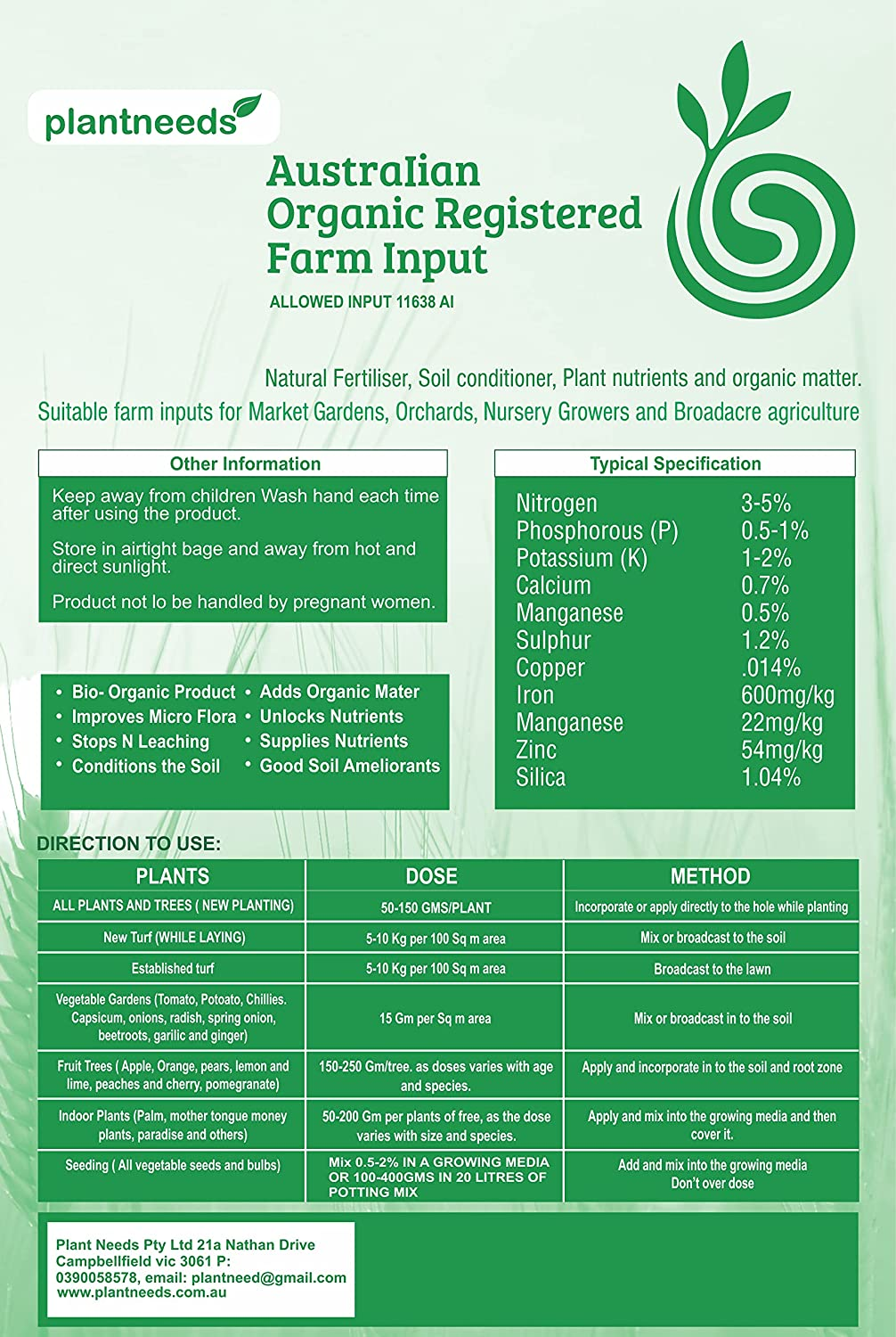 Plant Needs Neem Cake 20 Kg I 100% Organic Neem Cake I Australian Certified Organic I USDA OMRI Registered I Organic Soil Conditioner and Ameliorate (Powder) image number 4