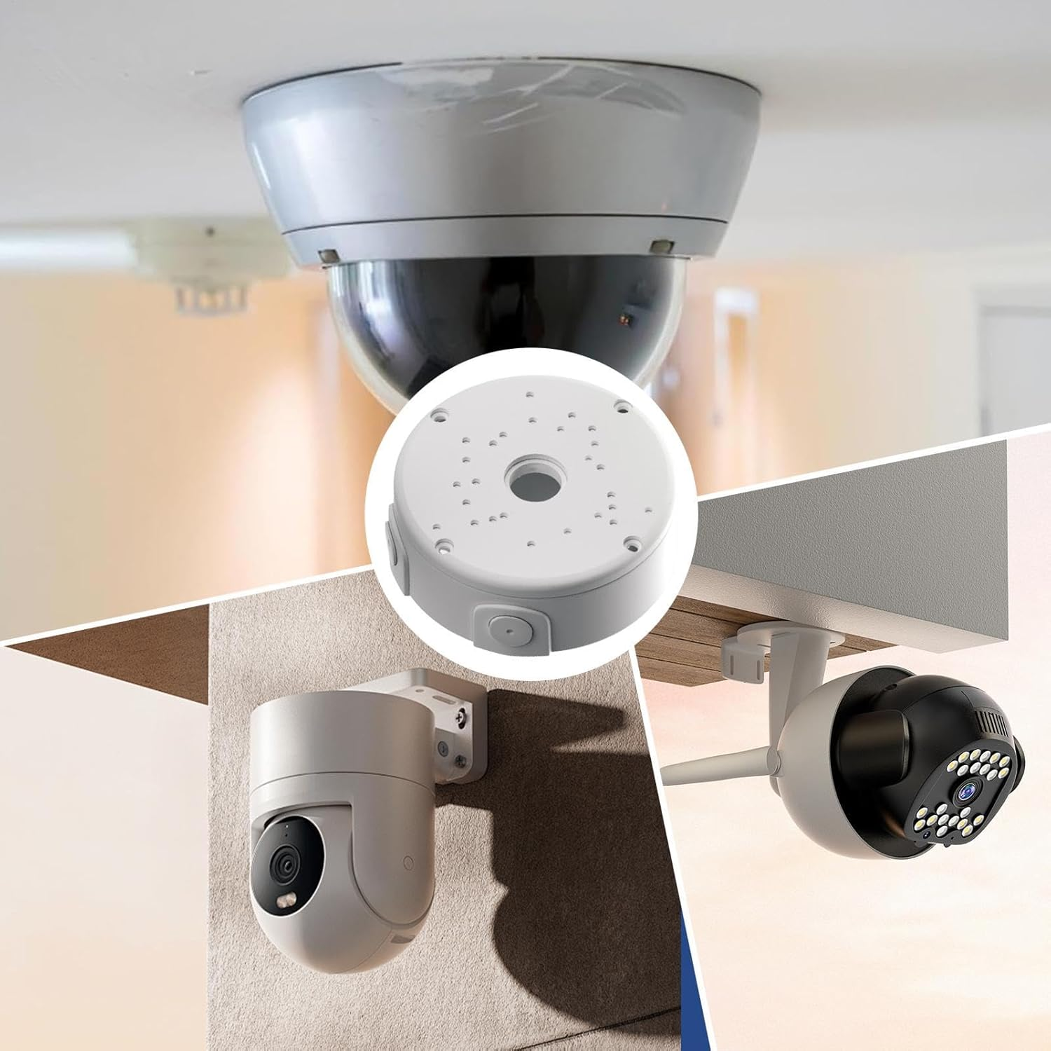 TQEBWUS Security Camera Junction Box Mount - Security Camera Bracket Outdoor,Base Junction Box, Waterproof Camera Cover for Dome Cameras and Solar Panel - Black image number 2