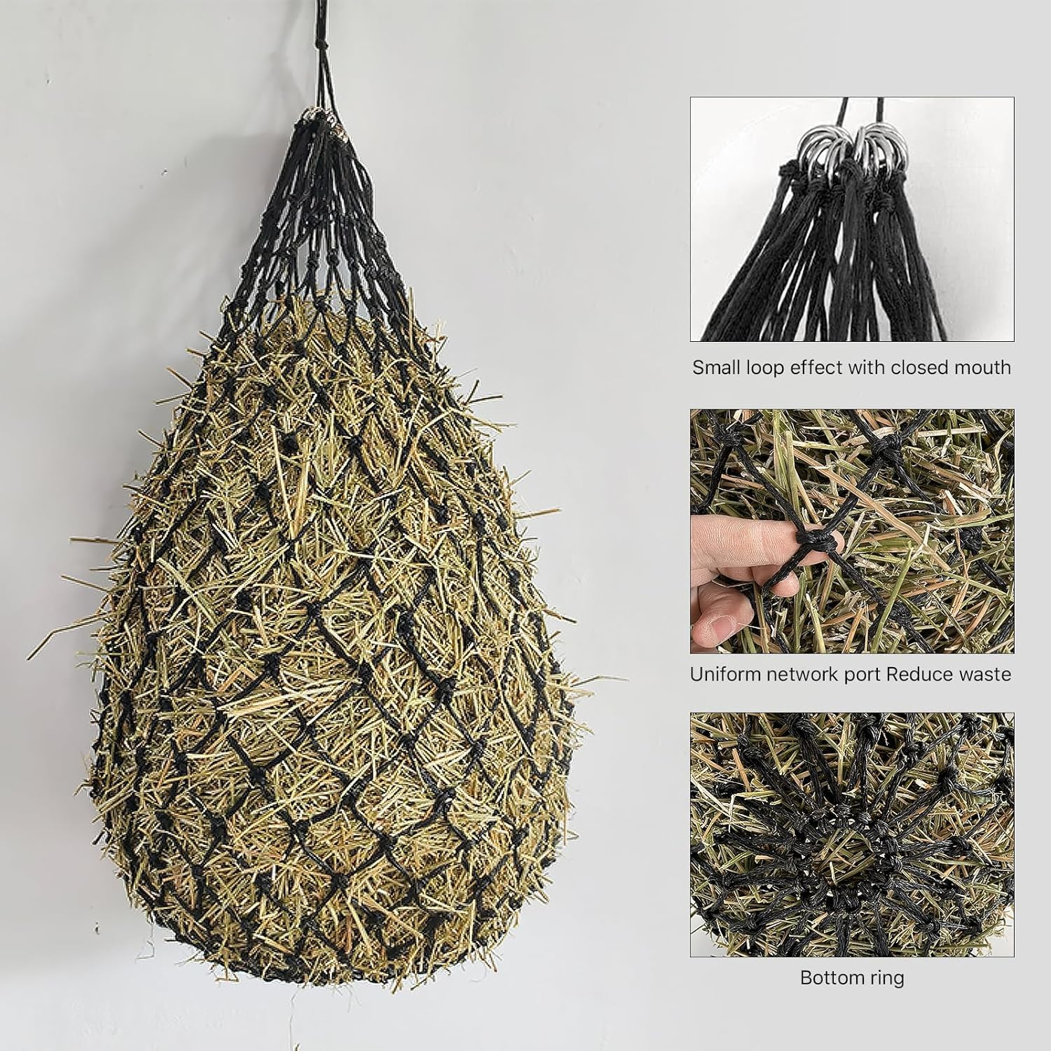 2PCS Hay Bags - 40" Ultra-Slow Feed Hay Net Bag Heavy-Duty Nylon & PE with 4" Holes for Horses, Goats, Sheep, Alpacas - Regulate Hay Intake, Improve Digestion, Hanging Stable Feeder image number 3
