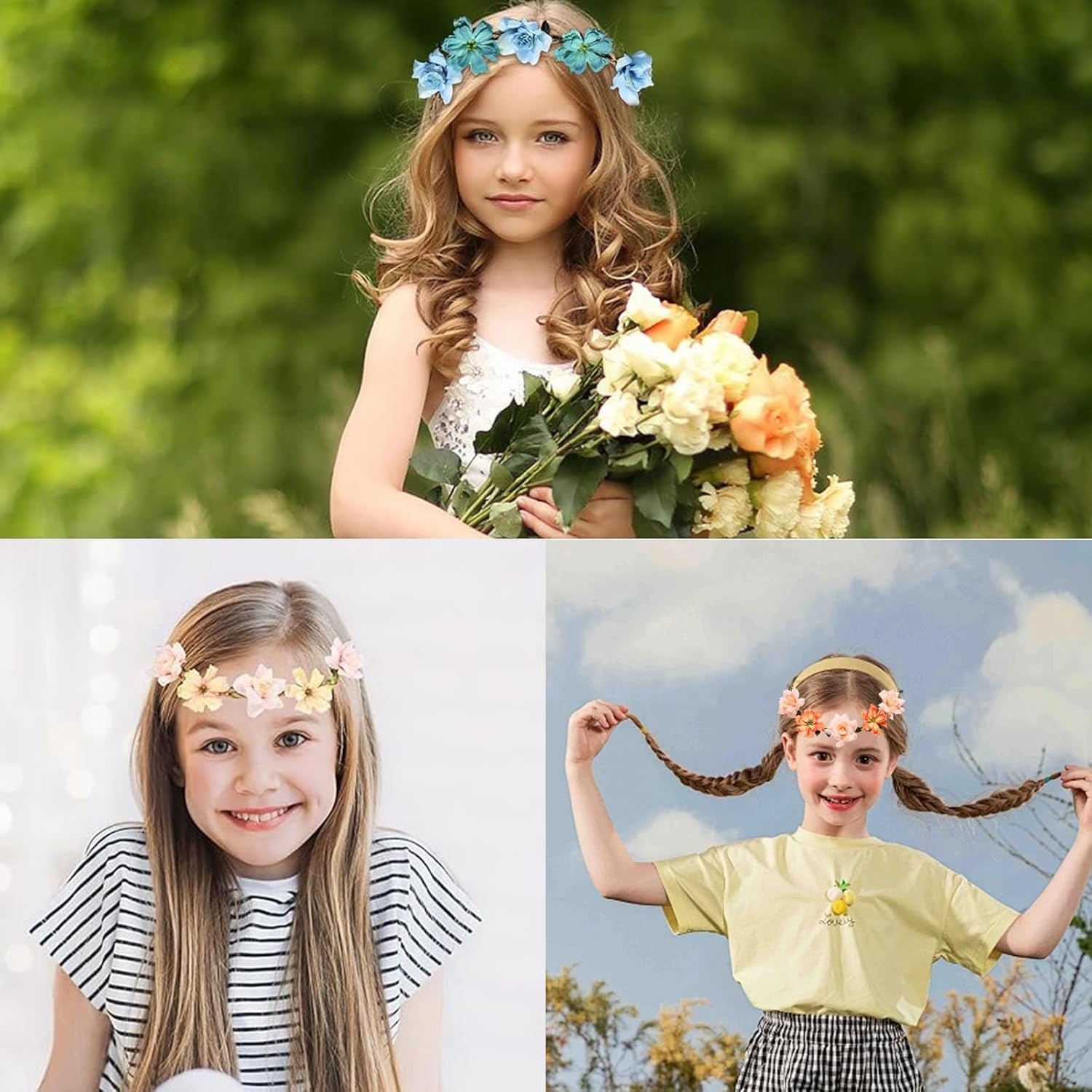 KASESSS 6 Pieces Flower Crown, Flower Headband, Multicolour Flower Hair Band, Floral Headband for Women Girls, Flower Crown Headband, Flower Wreath Hairband Festival Hair Accessories for Wedding Party image number 4