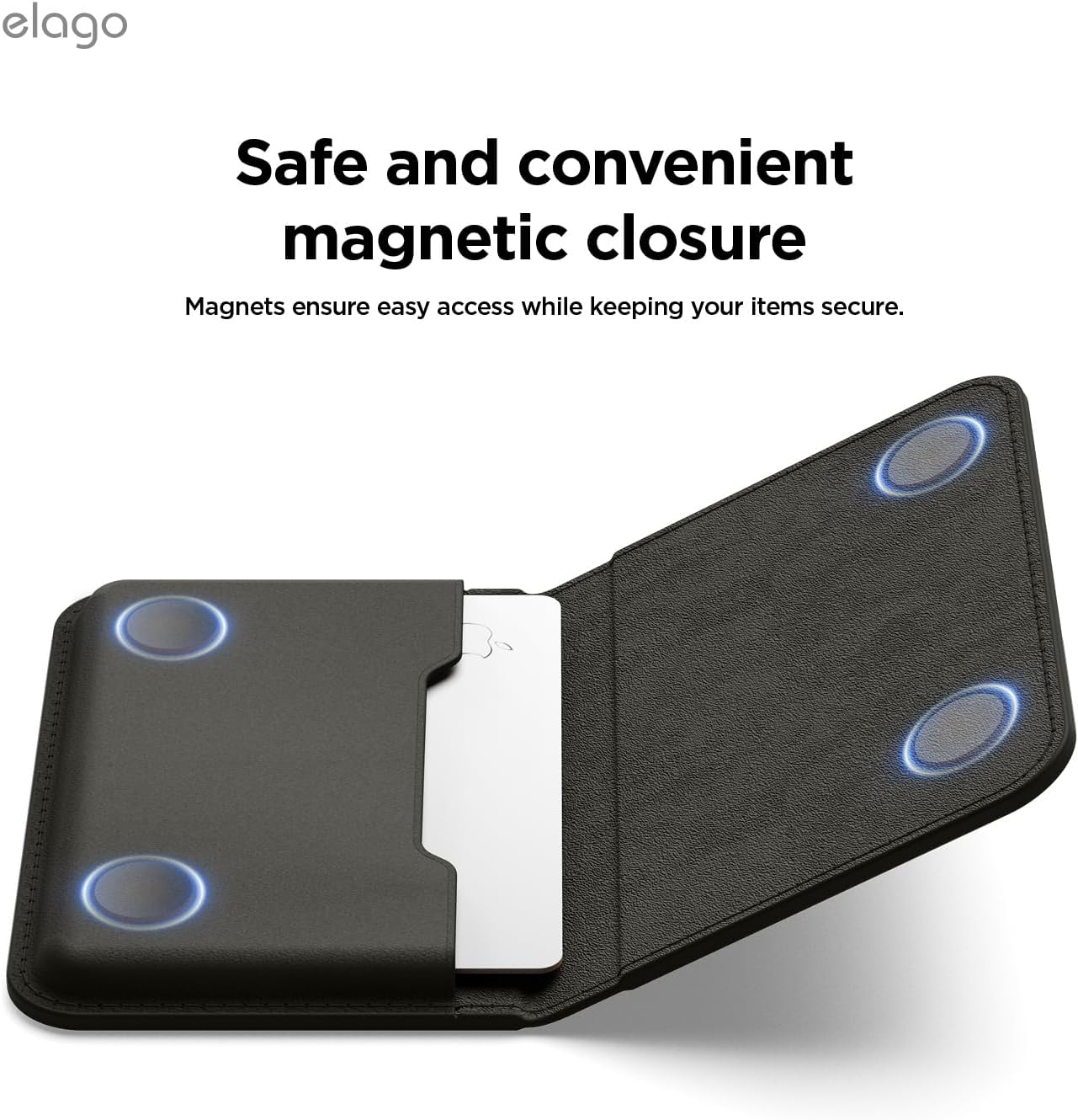 Elago Magnetic Vegan Leather Wallet Card Holder 4-Cards Compatible with Magsafe for Iphone 17/16/15/14/13/12 Series - Secure Phone Wallet, Scratch and Damage Protection (Black)