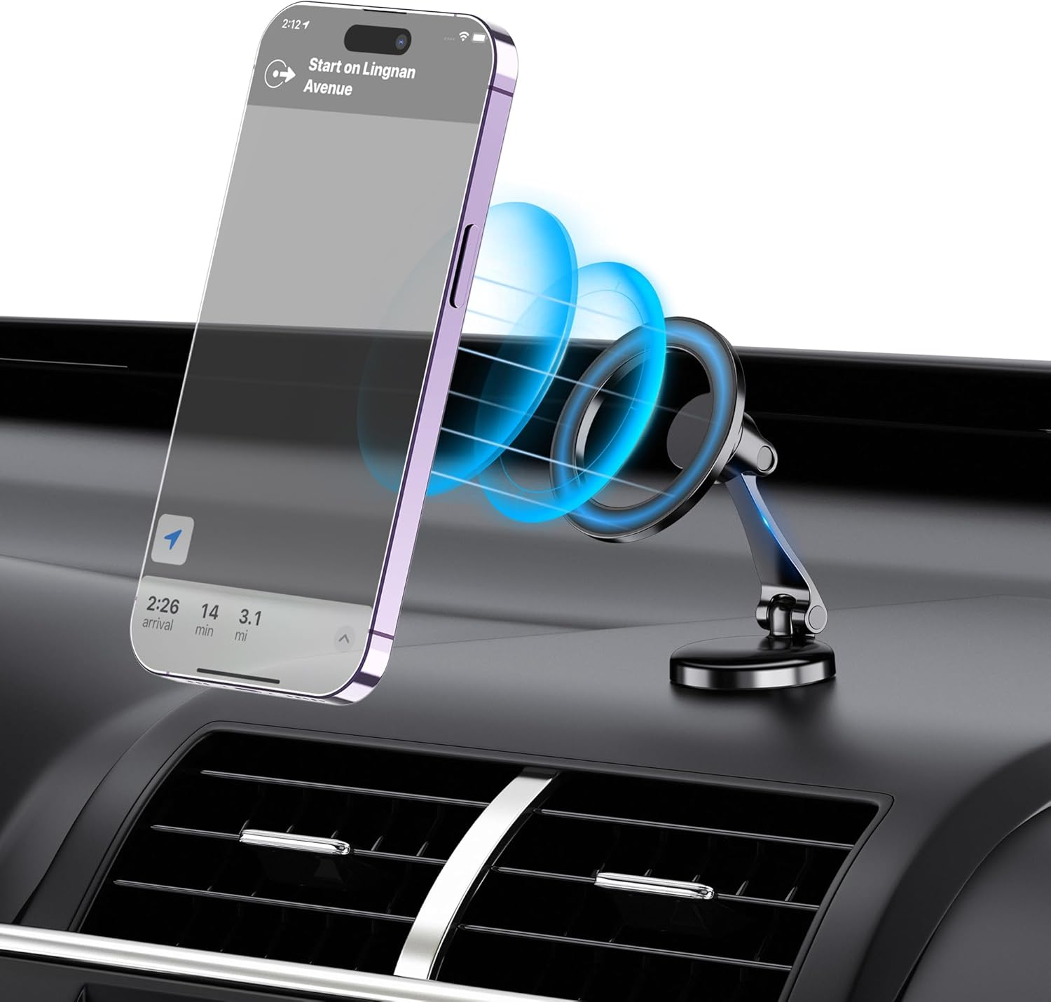 Profezzion Strong Magnetic Car Mount Phone Holder Stand for Iphone 15 14 13 12 Pro Max Mini plus & All Phones with the Metal Ring Included, on Car Dashboard Ultra Stable image number 2