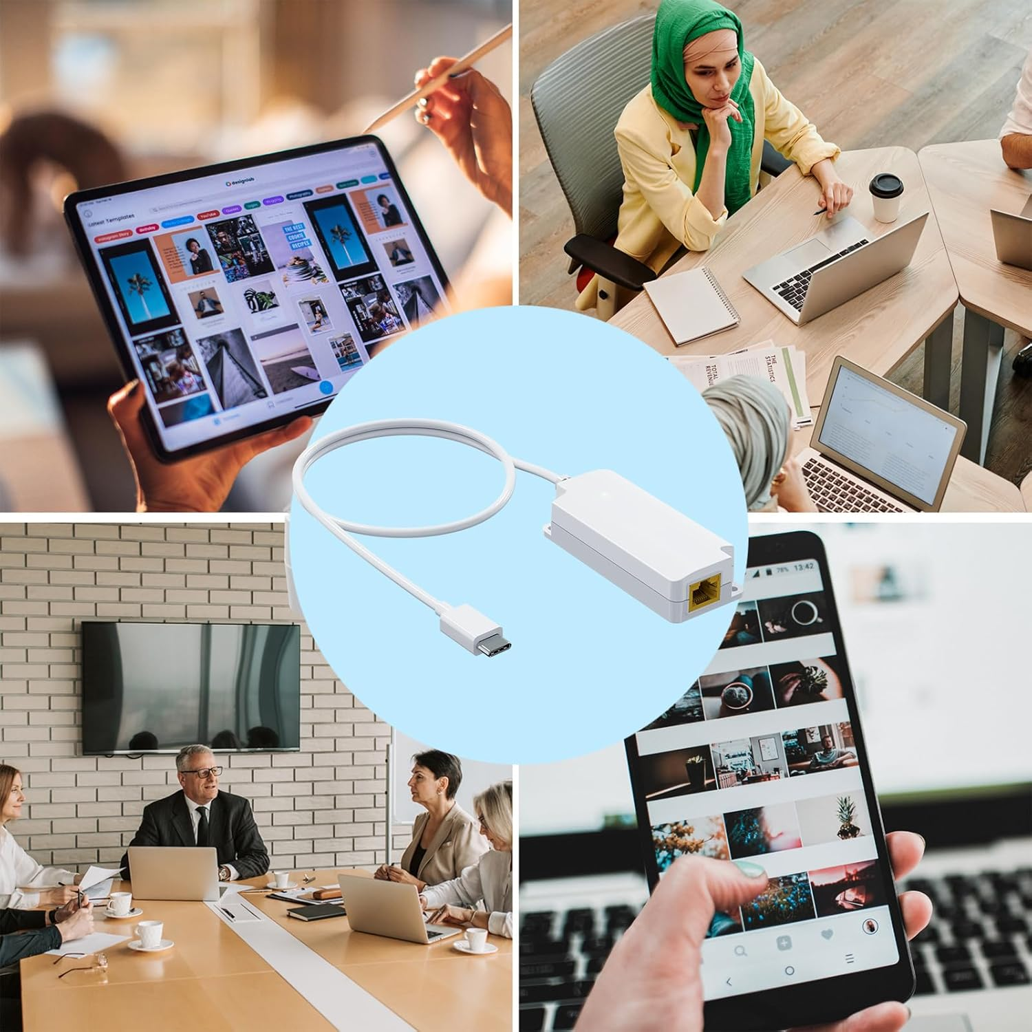 Gigabit Poe to USB C Converter for Smart Phone/Tablet, USB-C to Ethernet Adapter with 12.5W Charging, Power & Data 2-In-1 RJ45 Port to Type-C Adapter, 10/100/1000Mbps High Speed Plug & Play,Pt-Pgc-Af image number 3