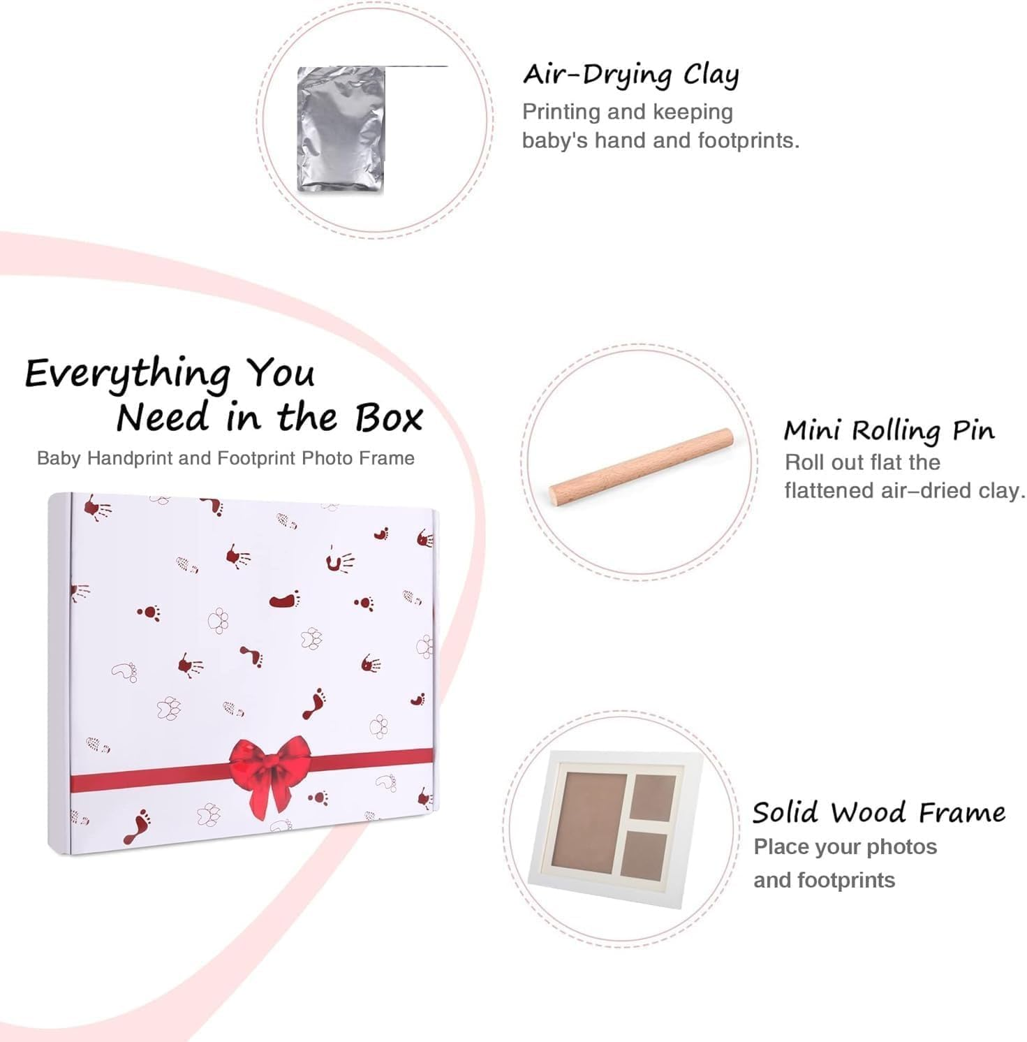 Handprint Footprint Kit, Keepsake Photo Frame for Newborn Boys & Girls, Personalized Baby Milestone Gift, Nursery Decor, DIY Frame