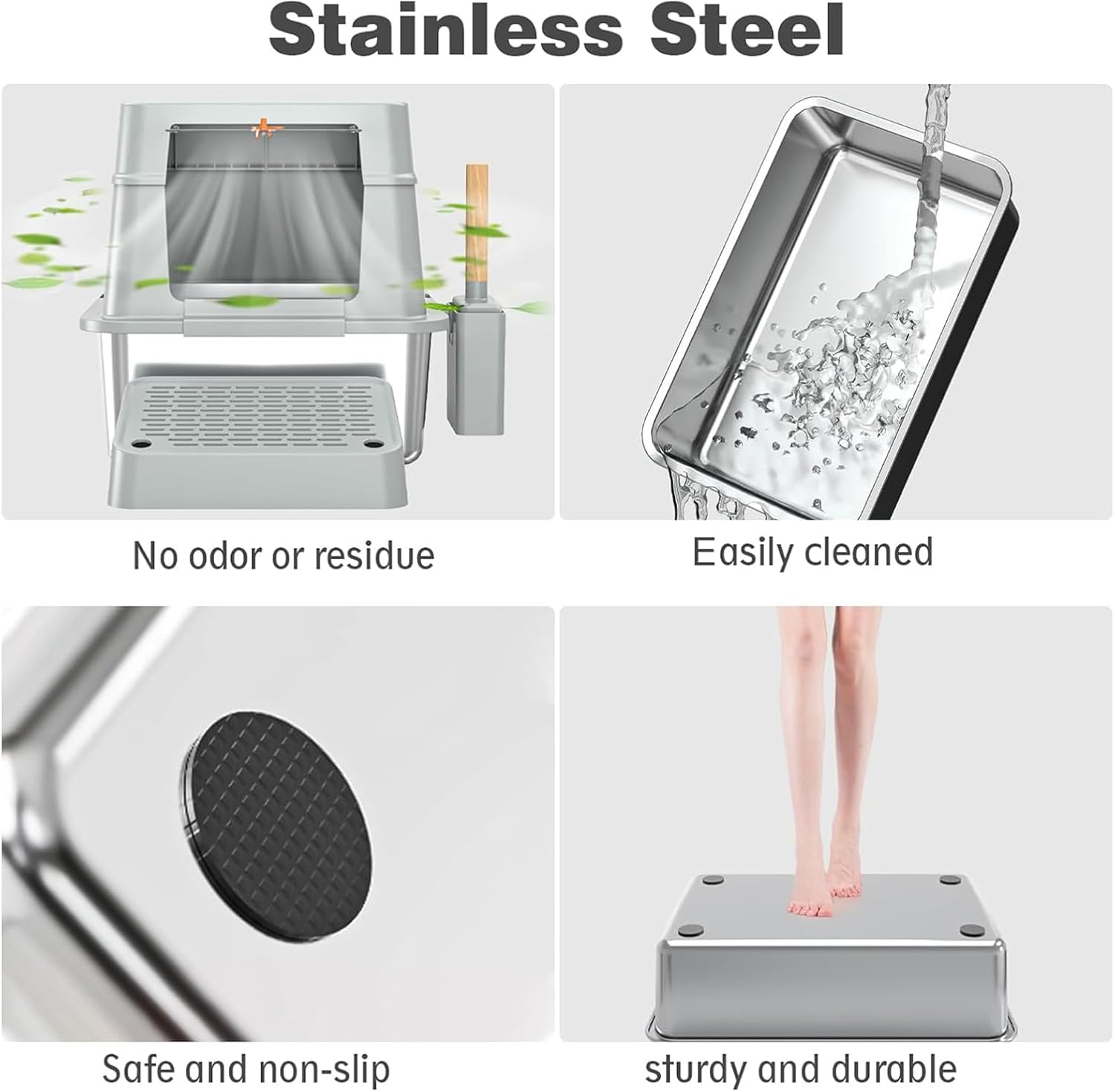 Stainless Steel Cat Litter Box with Lid,Enclosed Removable Metal Litter Boxs with High Sided Enclosure & Scoop,Pedal,Anti-Leakage,Non-Sticky,Easy Cleaning image number 1