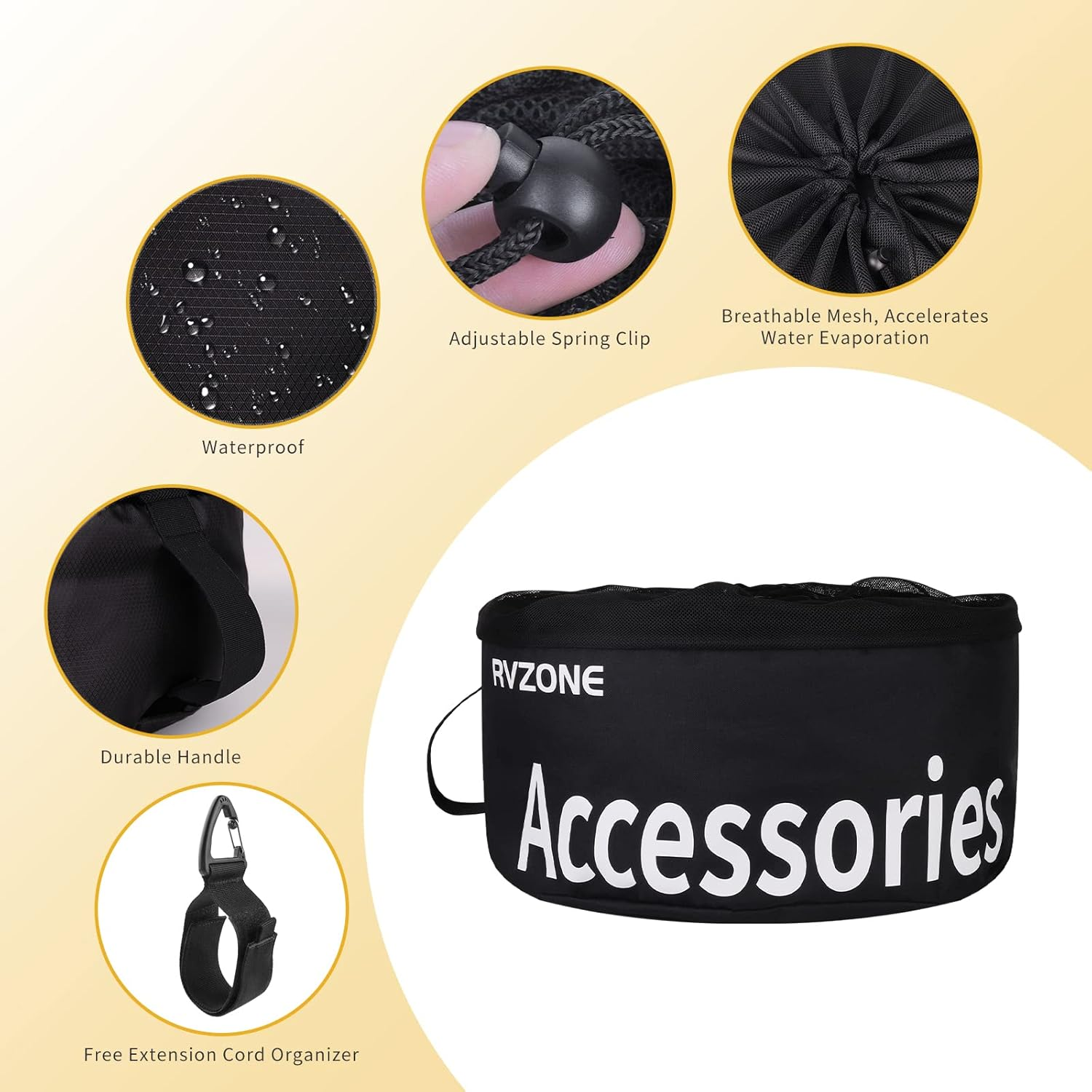 RV Hose Bag, Waterproof RV Hose Bag Organizer, Camper Accessories RV Equipment Storage Utility Bag for Sewer Hoses, Fresh/Black Water Hoses and Electrical Cords - Black image number 4