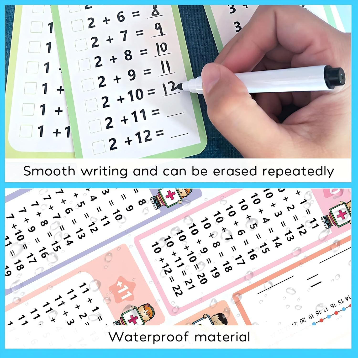 60Pcs Multiplication Division Addition & Subtraction Flash Cards, Math Flash Card Set with 8 Dry-Erase Pens, 4 Rings | Times Table Flash Cards for 1St - 3Rd Grades | Fun Learning with Math Games image number 3