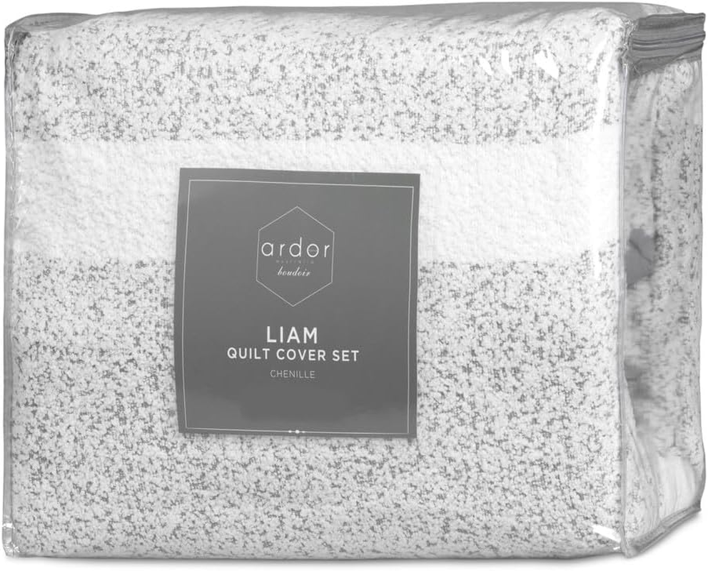 Ardor Boudoir Liam Chenille Stripe Quilt Cover Set, Double