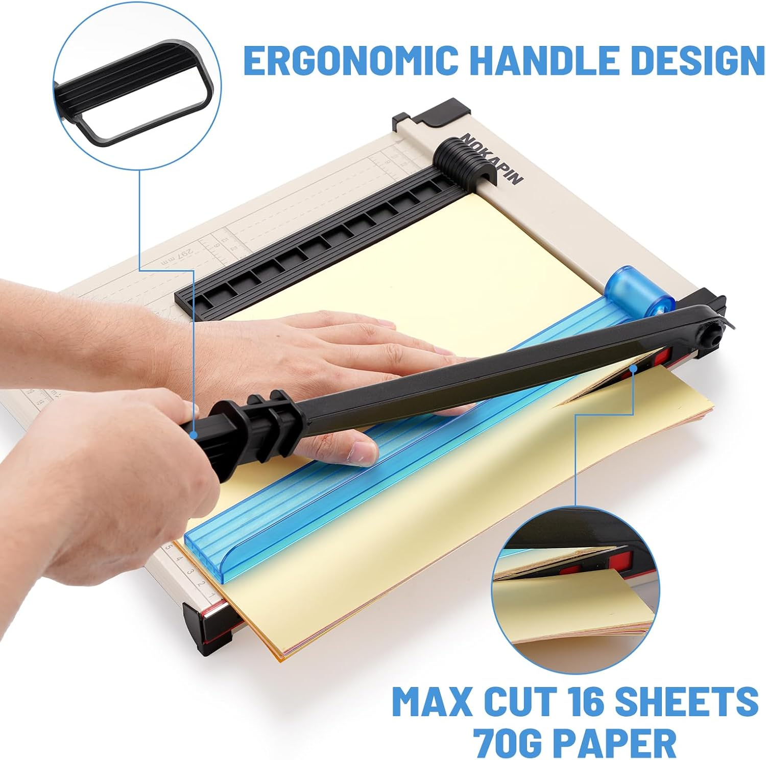 Paper Cutter, Paper Slicer with Safety Guard and Blade Lock, 12" Cut Length Guillotine Paper Cutter with 16 Sheet Capacity, Paper Cutters and Trimmers for Cardstock Cardboard (White) - White image number 6