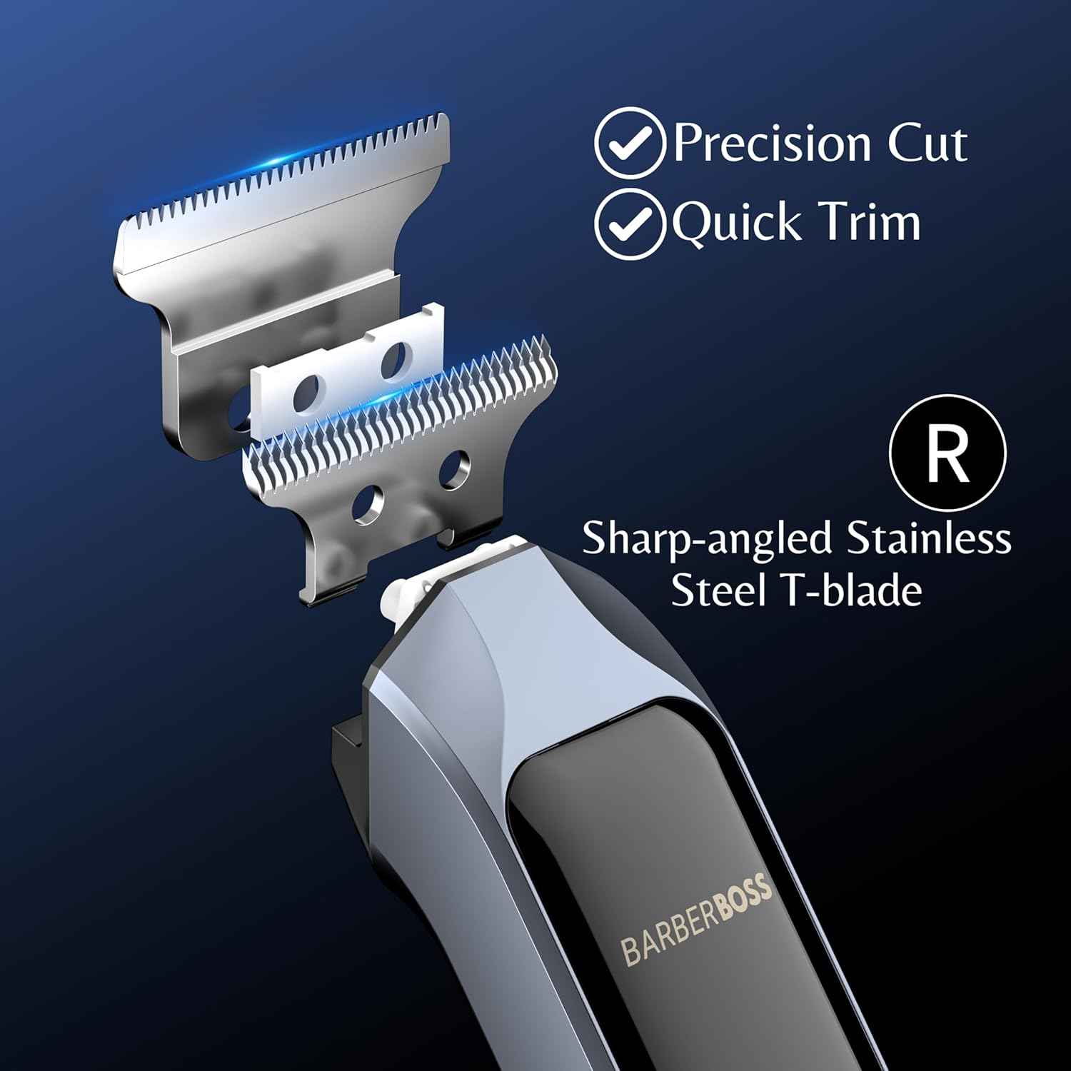 Barberboss Cordless Hair Trimmer for Men, Beard T Blade Grooming, Waterproof Grooming Kit with 4 Guide Combs, LCD Display, USB Fast Charge, Face and Body Hair Trimmer image number 4