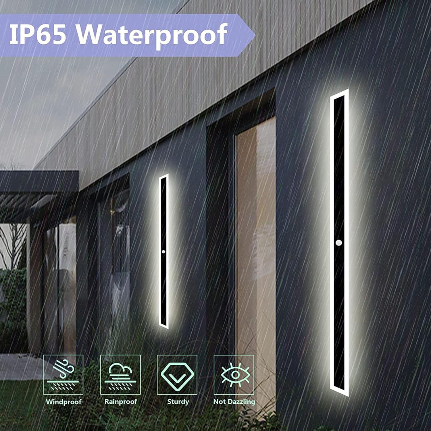 Outdoor Long Wall Light with Motion Sensor Wall Lights Black Modern Porch LED Wall Mounted Sconce Acrylic outside IP65 Rain Rating Wall Lamp for Patio Garage Garden (100CM,C Neutral Light 4000K) XXZ image number 4