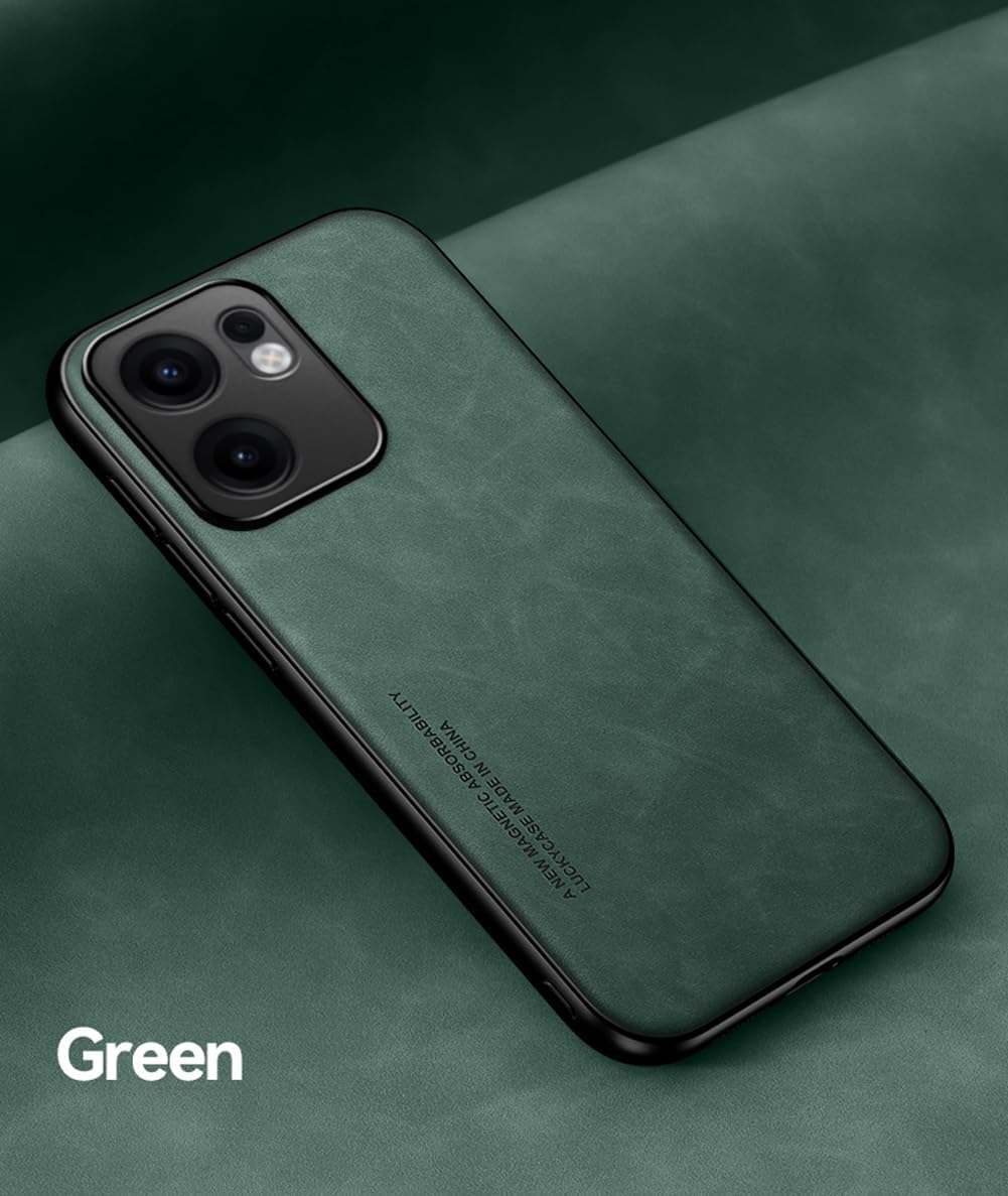 Kepuch Silklike Case Compatible for Oppo Reno 13 F 5G Intl - Magnetic Holder Built-In Metal Plate Cover Bumper - Green image number 6