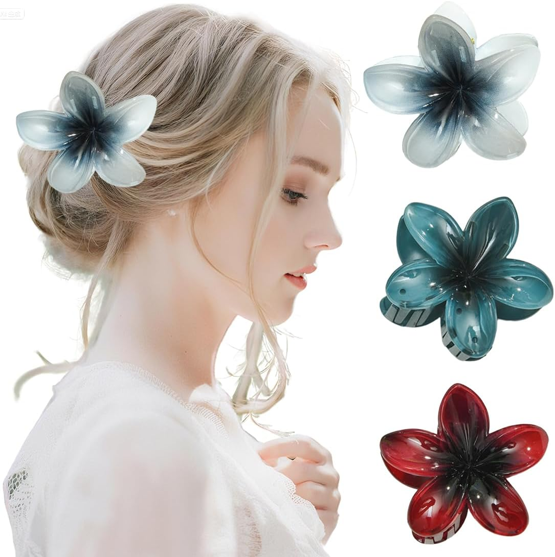 Hawaiian Plumeria Hair Accessories, Flower Hair Clip - Large Claw Clips for Thick and Thin Hair, Tropical Beach Hair Clips for Women and Girls, Pack of 3 image number 5