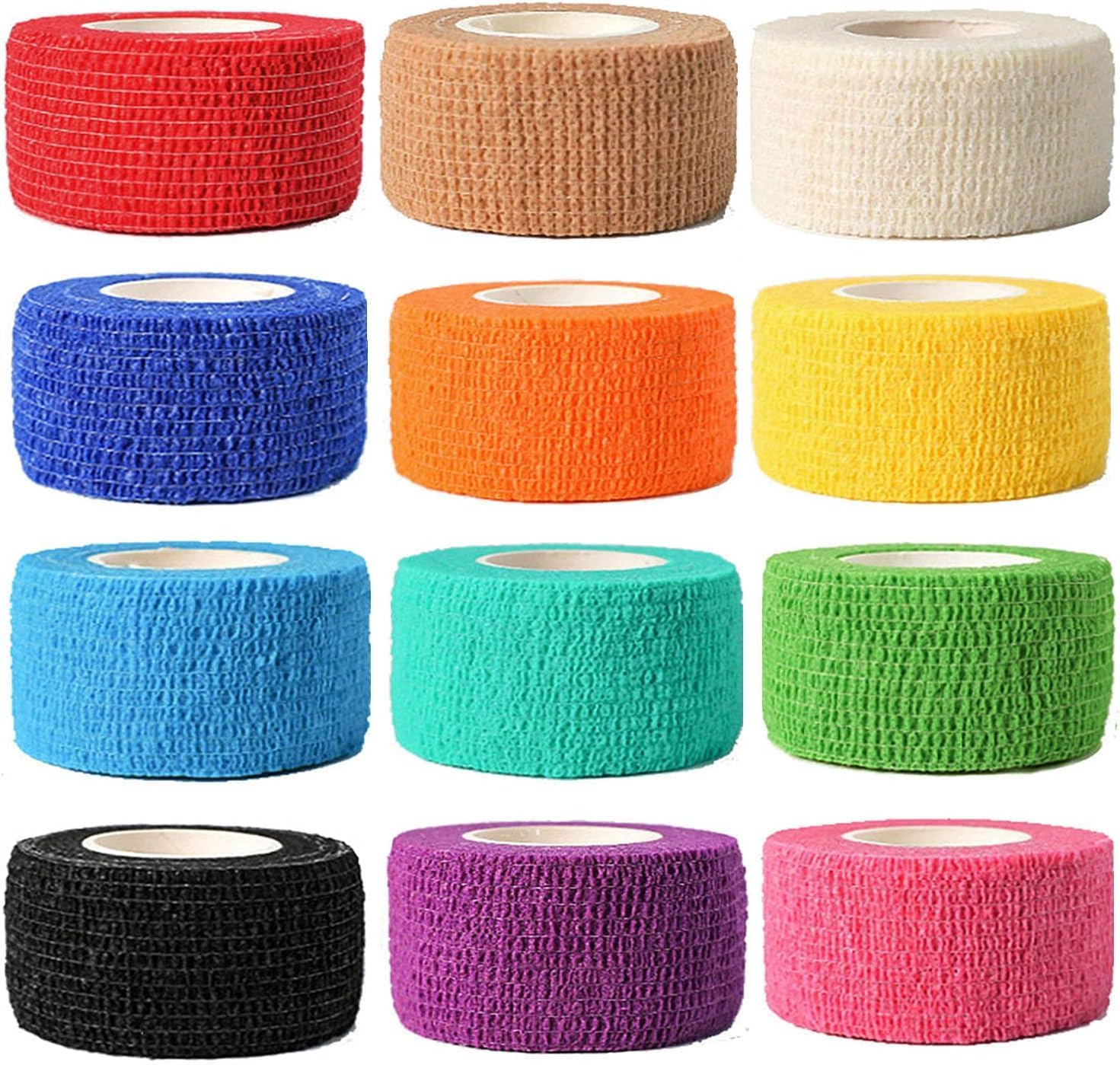 (12-Pack) 1&rdquo; X 5 Yards | Self Adhesive Bandage Wrap, Mazicla Athletic Elastic Cohesive Bandage for Sports Injury,Strain,Knee & Wrist,Ankle Sprains & Swelling First Aid image number 4