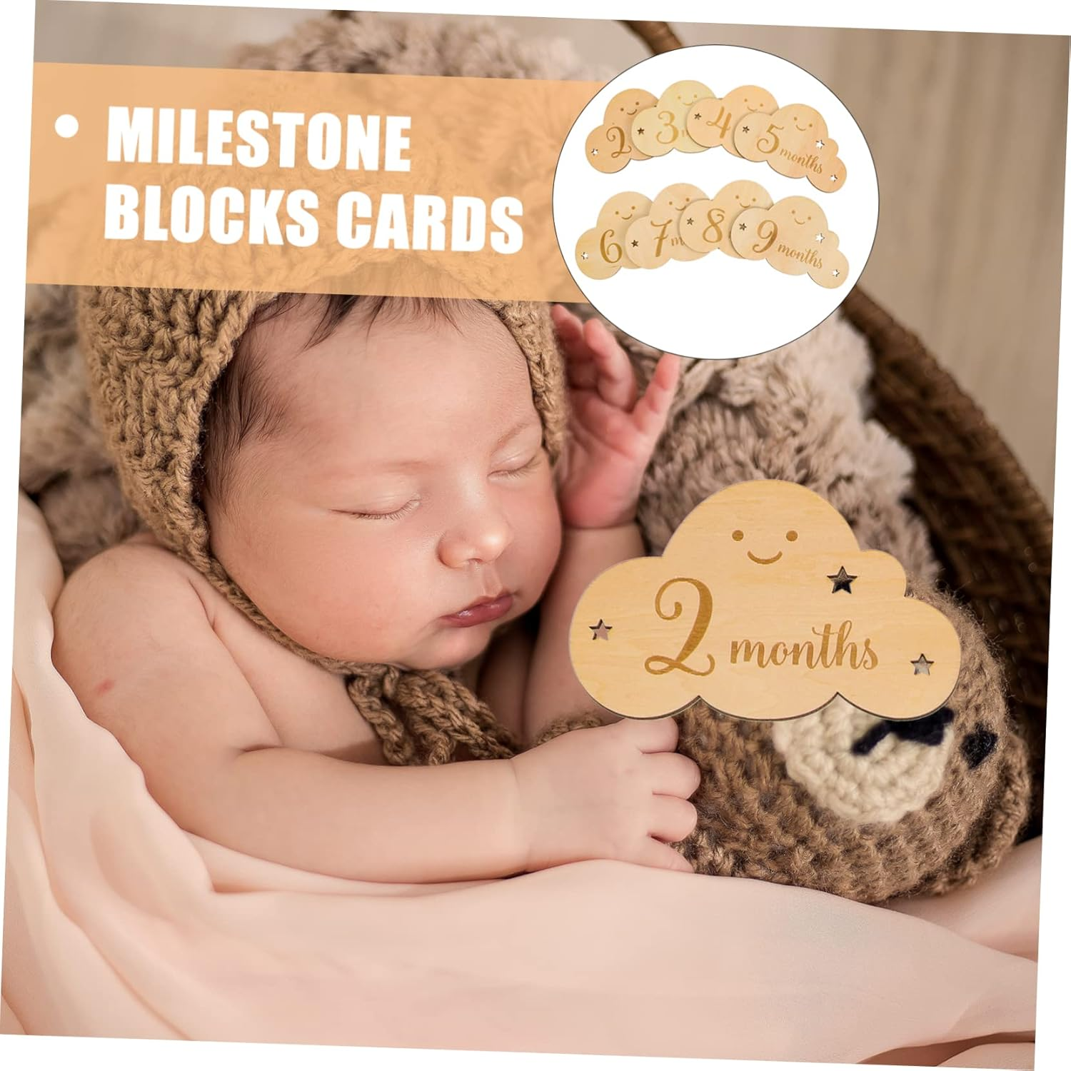 Ipetboom 8Pcs Wooden Cloud Signs Newborn Photo Props Month Cards for Girl Born Accessories image number 6