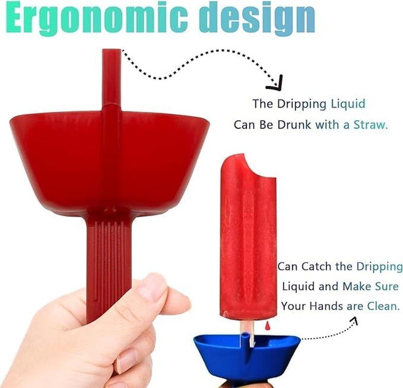 4Pcs No Drip Drop Ice Pop Holders, Reusable Mess Ice Cream Holder Drip Free Popsicle Holder Popsicle Holders with Straw Mess Free Frozen Popsicle Holder Ice Popsicle Holders for Summer Party image number 2