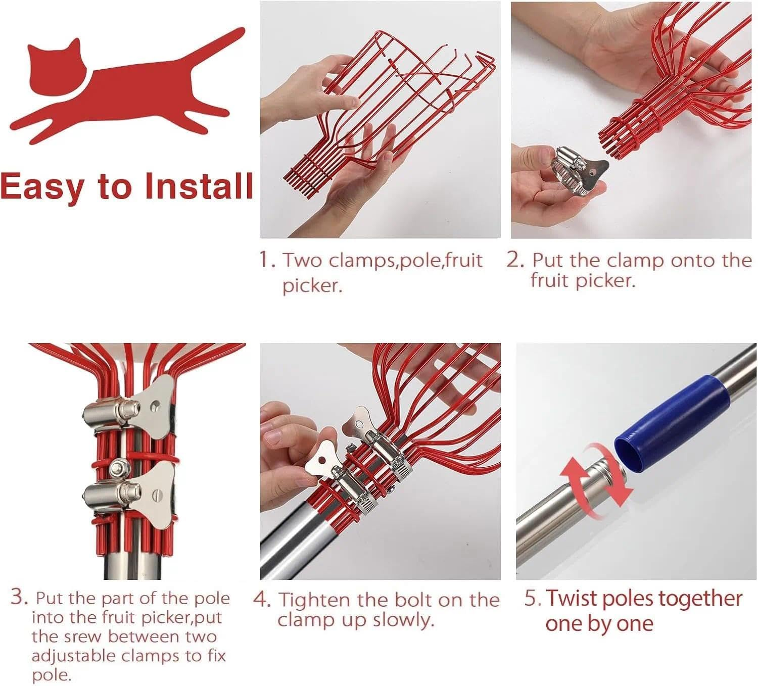 Fruit Picker Pole with Adjustable Length and Harvesting Basket for High Branches, Apple Picker, Mango Picker, Garden Harvesting Tool with 360 Rotating Head - Tisuff image number 1