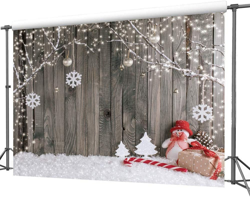 LYWYGG 10X8FT Christmas Backdrop Snow Floor Photo Backgrounds Wooden Wall Photography Backdrops for Child CP-70-1008