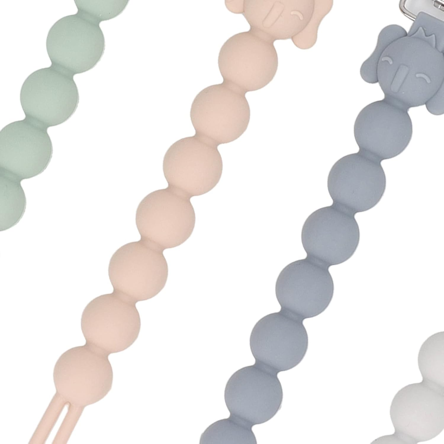 Changor Silicone Pacifier Chain, Elephant Design Secure Clamp Soft Silicone Pacifier Clips for Clothing Blankets Strollers Diaper Bags, 4 Colors (White Grey Green Pink) 23.6Cm 4Pcs image number 2