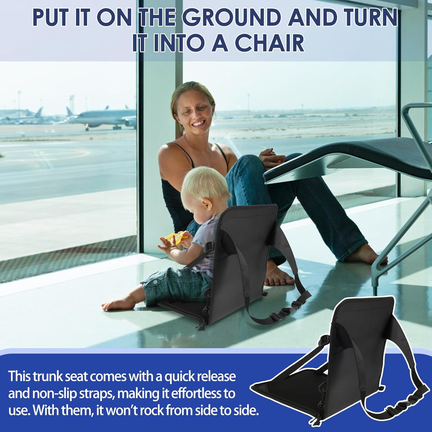 Portable Travel Seat with Seat Belt - Folding Kids Luggage Seat for Toddlers - Non-Slip, Comfortable & Fast Release - Suitcase Not Included image number 4