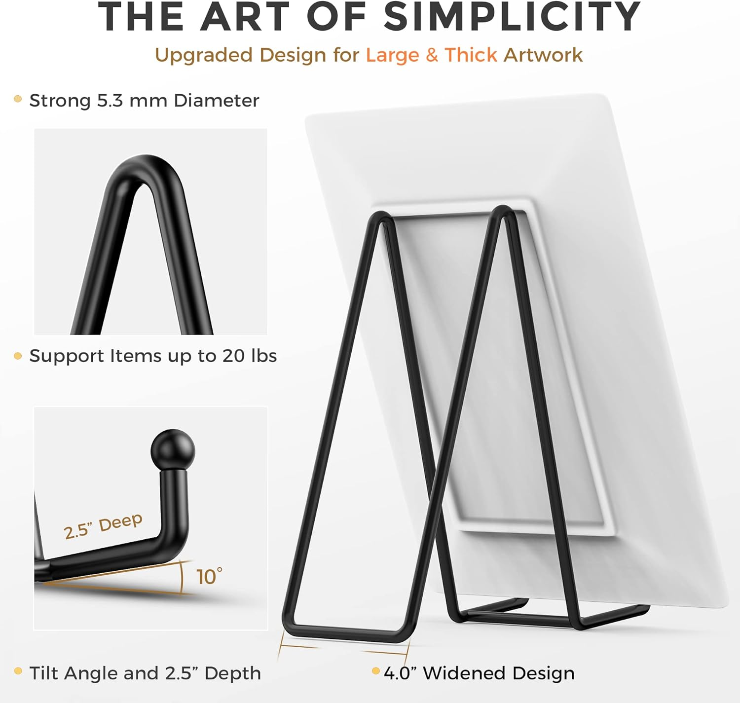 TR-LIFE 10 Inch Large Plate Stands for Display - Metal Plate Holder Display Stand + Picture Frame Holder Stand + Small Easels for Decorative Platter, Book, Plaques, Photo, Tabletop Art (2 Pack) image number 4