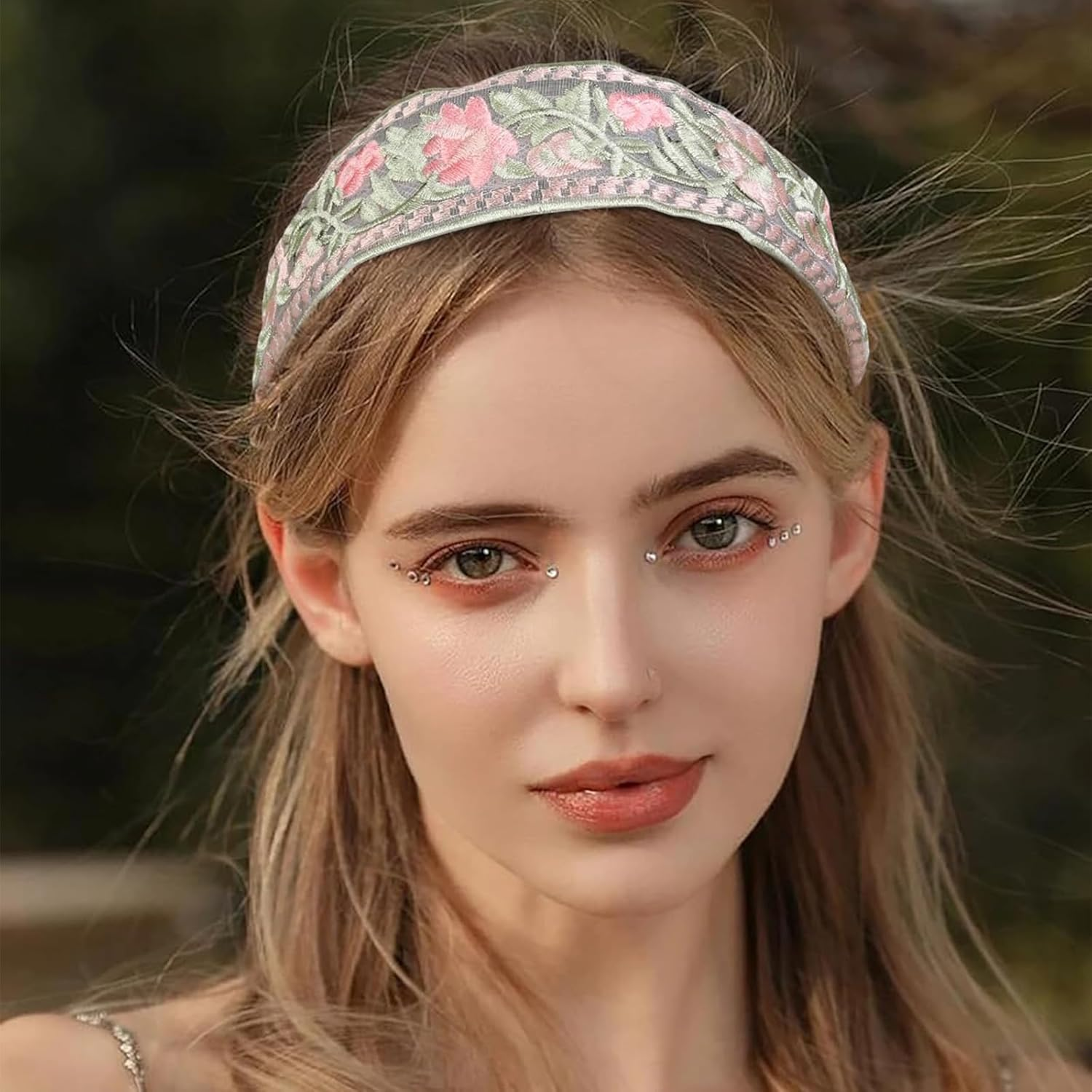 Charmburst Pack of 3 Women'S Hair Bands with Floral Embroidery, Wide Soft Headband for Spring and Summer, Colourful Trendy Headbands for Girls and Women