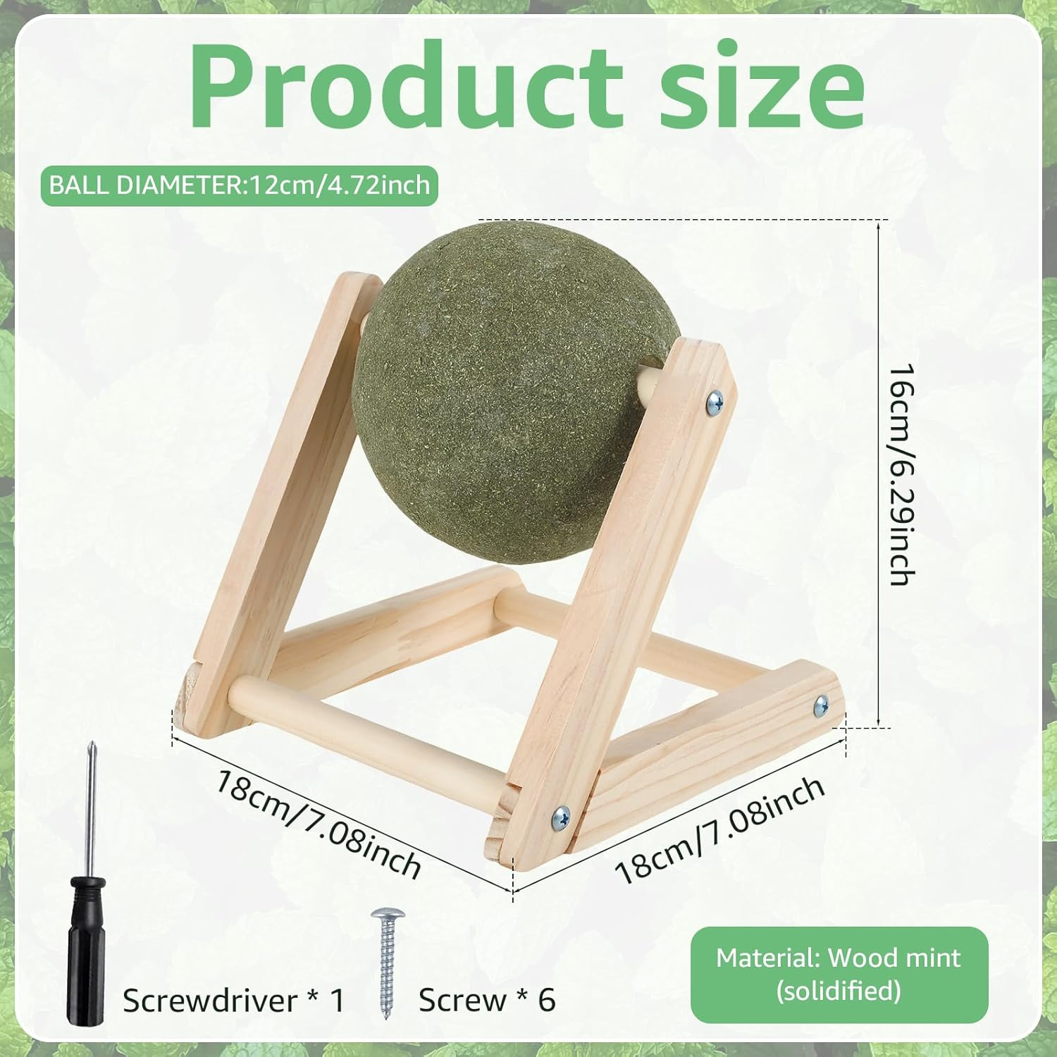 Cat Mint Ball Toy, Catnip Floor Ball Toy with Wood Stand, Rotatable Catnip Roller Ball Floor Mount, Interactive Catnip Floor Toys for Cat Playing and Training (Large) image number 5