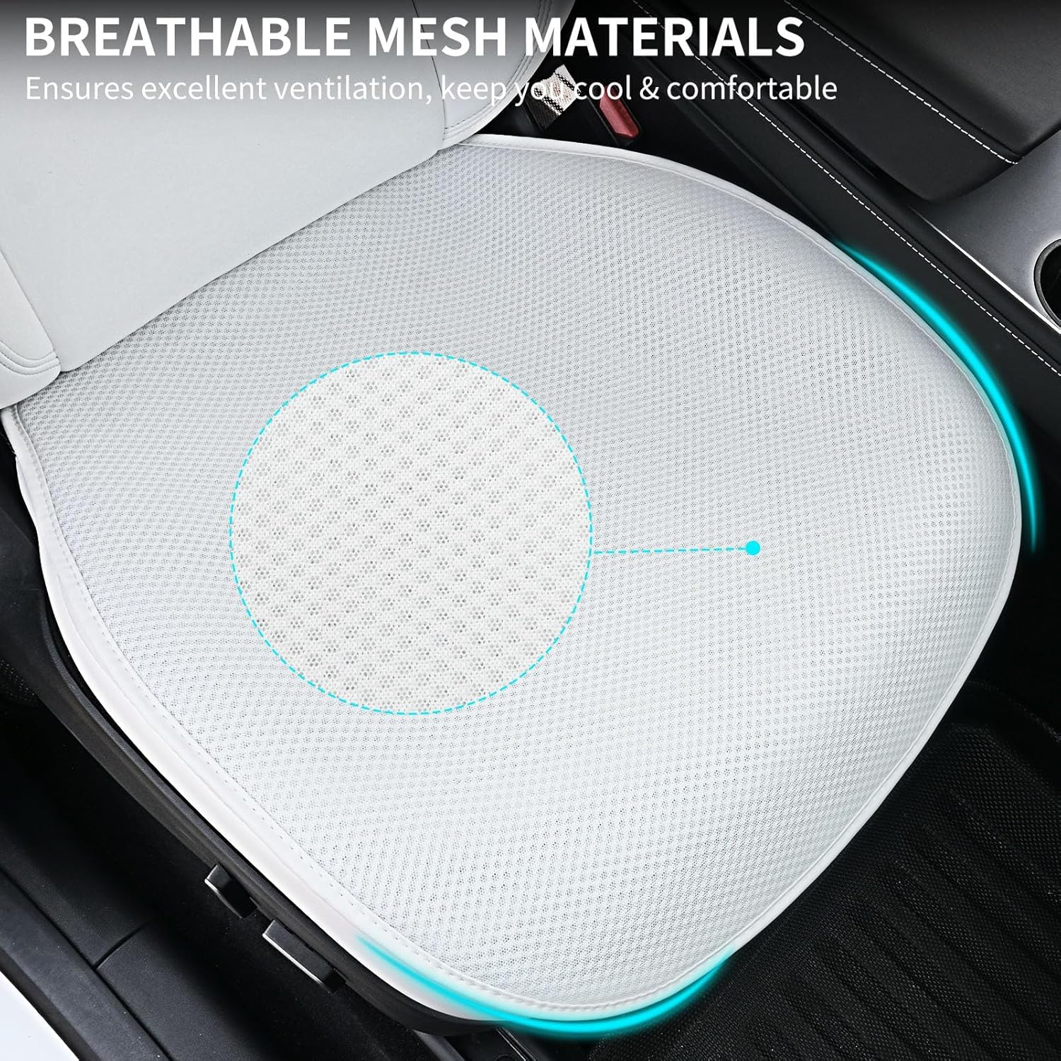 Car Seat Covers Sets for Tesla Model Y Juniper/Model 3 Highland, Ice Silk Front Bottom Seat Protectors Back Cushion, Anti-Slip Breathable Cooling Pad for Model Y/3 Accessories 2017-2026 (White) image number 2