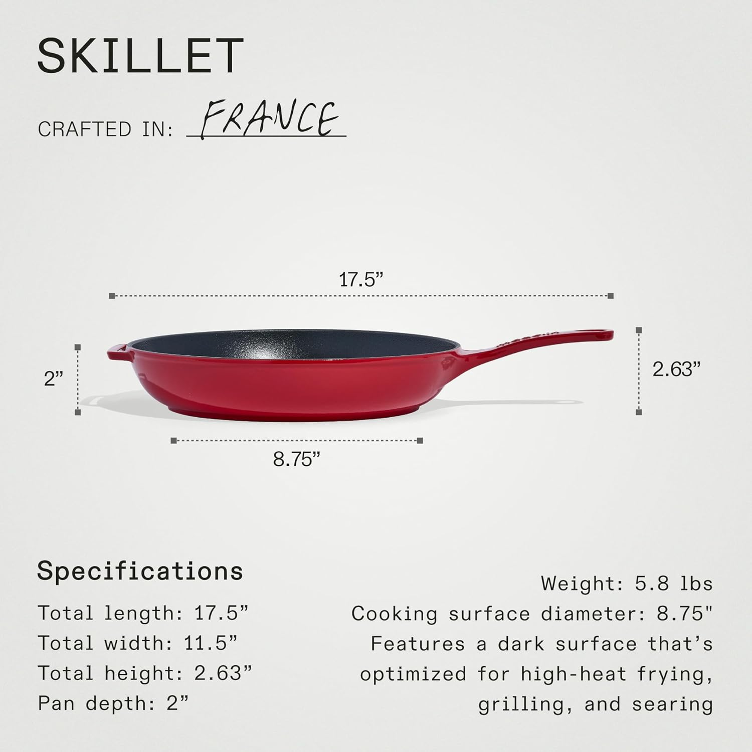 Made in Cookware - Enameled Cast Iron Skillet - Red - Exceptional Heat Retention & Durability - Professional Cookware France - Induction Compatible - Red image number 5