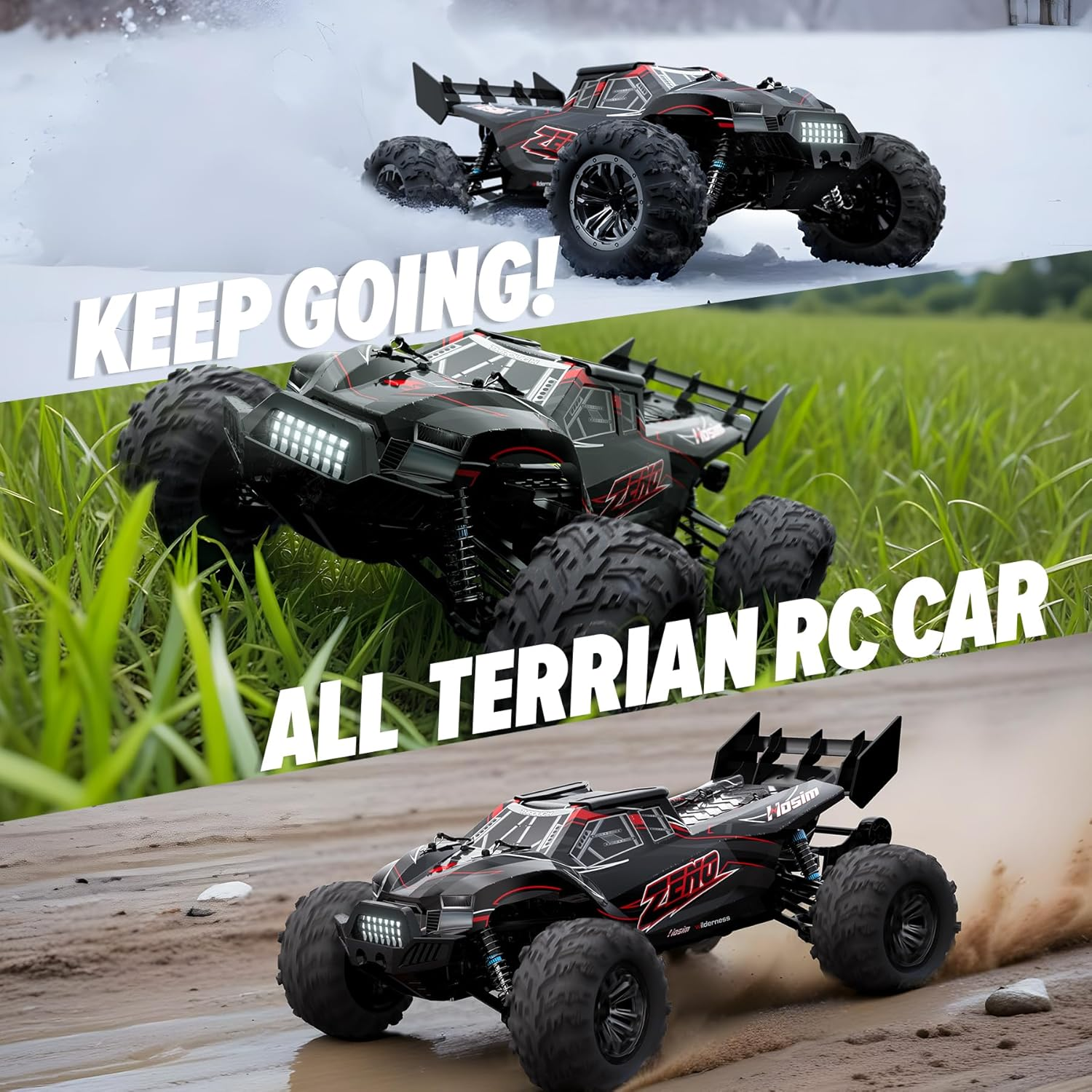 Hosim 1:10 RC Cas for Adults and Kids, High Speed Large RC Truck 48+ KMH, 4X4 Off-Road All Terrains Waterproof Remote Control Car, Hobby Grade Fast Racing Toy Gift Monster Trucks