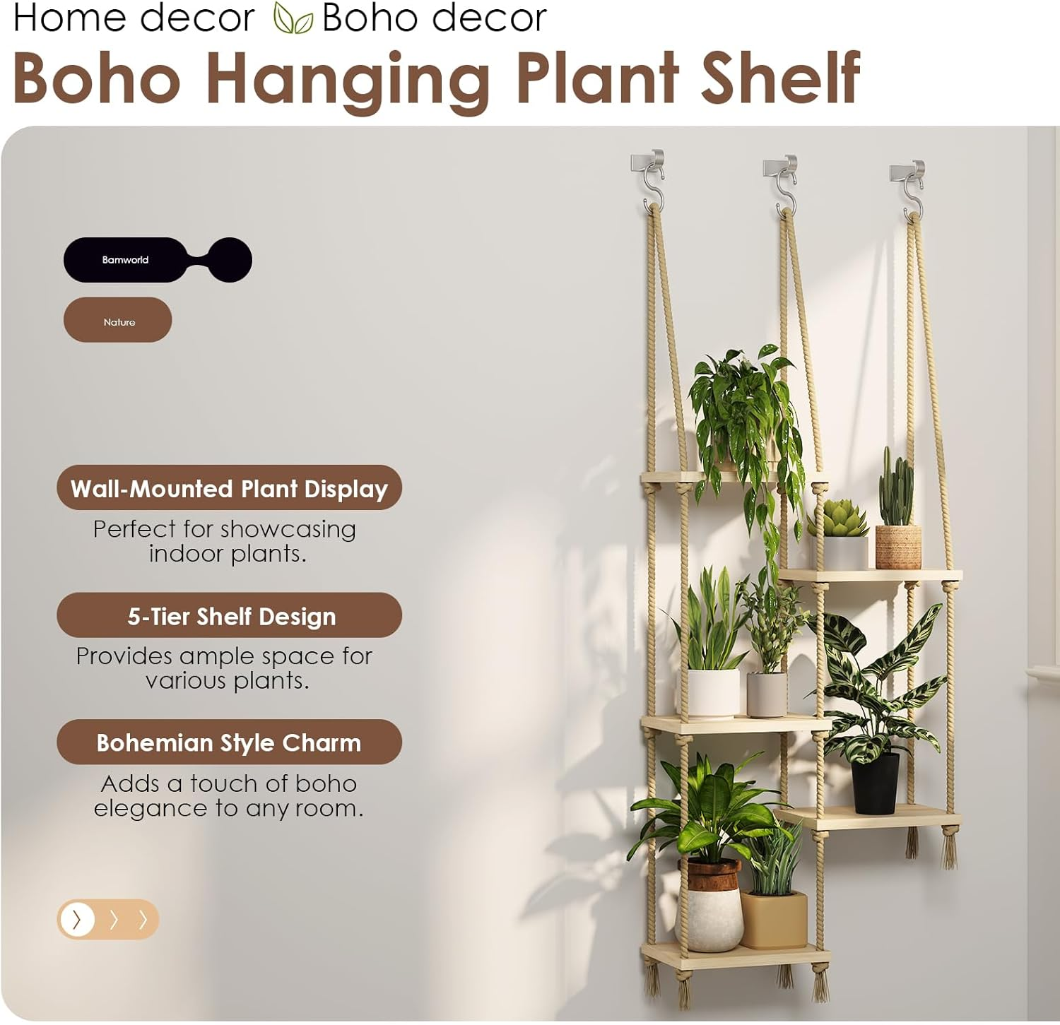 Bamworld Window Plant Shelves Wall Plant Holder Plant Wall Shelf Wood Window Sill Plant Shelf Indoor Hanging Plant Stand Living Room Decor Garden Boho Decor image number 1