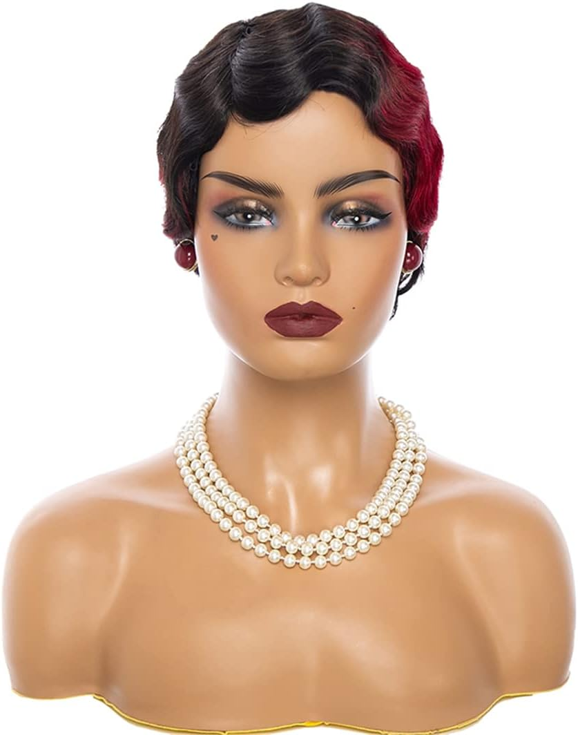 Synthetic Short Hair Wig Brazilian Hair Full Machine Made Short Wigs for Black Woman Finger Wave Wigs XSX-0066 1 PC