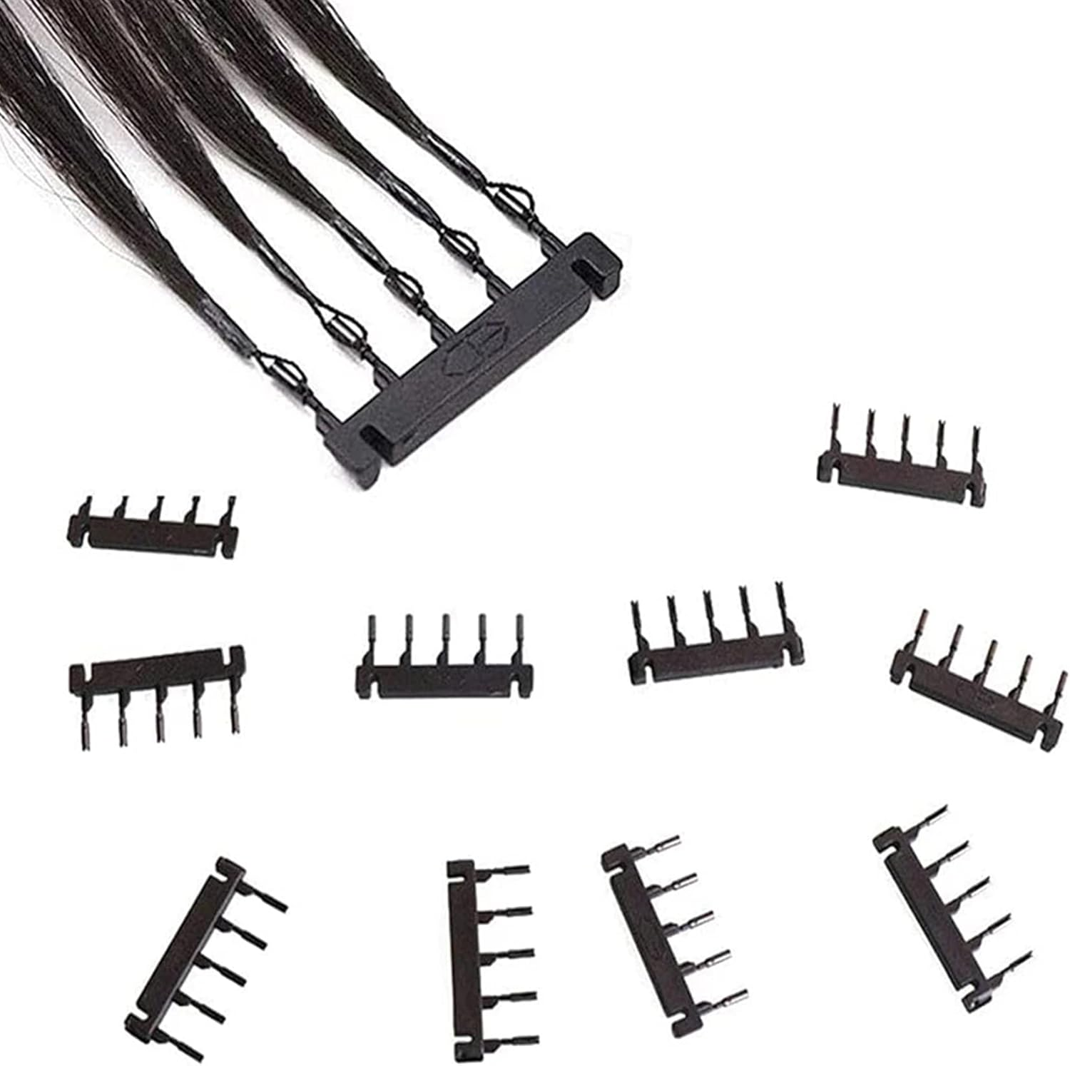 6D Real Hair Extensions Second Generation 6D Hair Extensions Remy Straight Hair Invisible for Hairdressing Salon Women Girls, 6D Hair Extension Tool, 8 Rows 40 G, Buckles image number 5