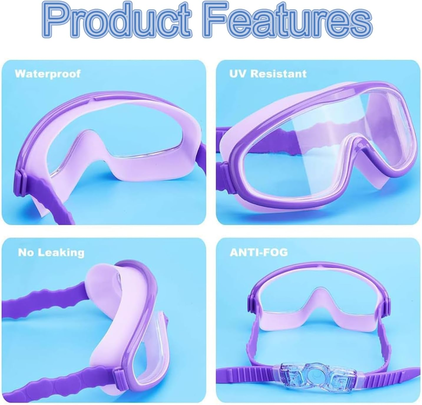 WADY Swim Goggles, Kids Swim Goggles Large Frame, Soft Silicone Frame and Strap, Anti-Fog, Watertight, UV Protection, Wide Vision, Swimming Glasses for Children and Early Teens - Purple Pink image number 5