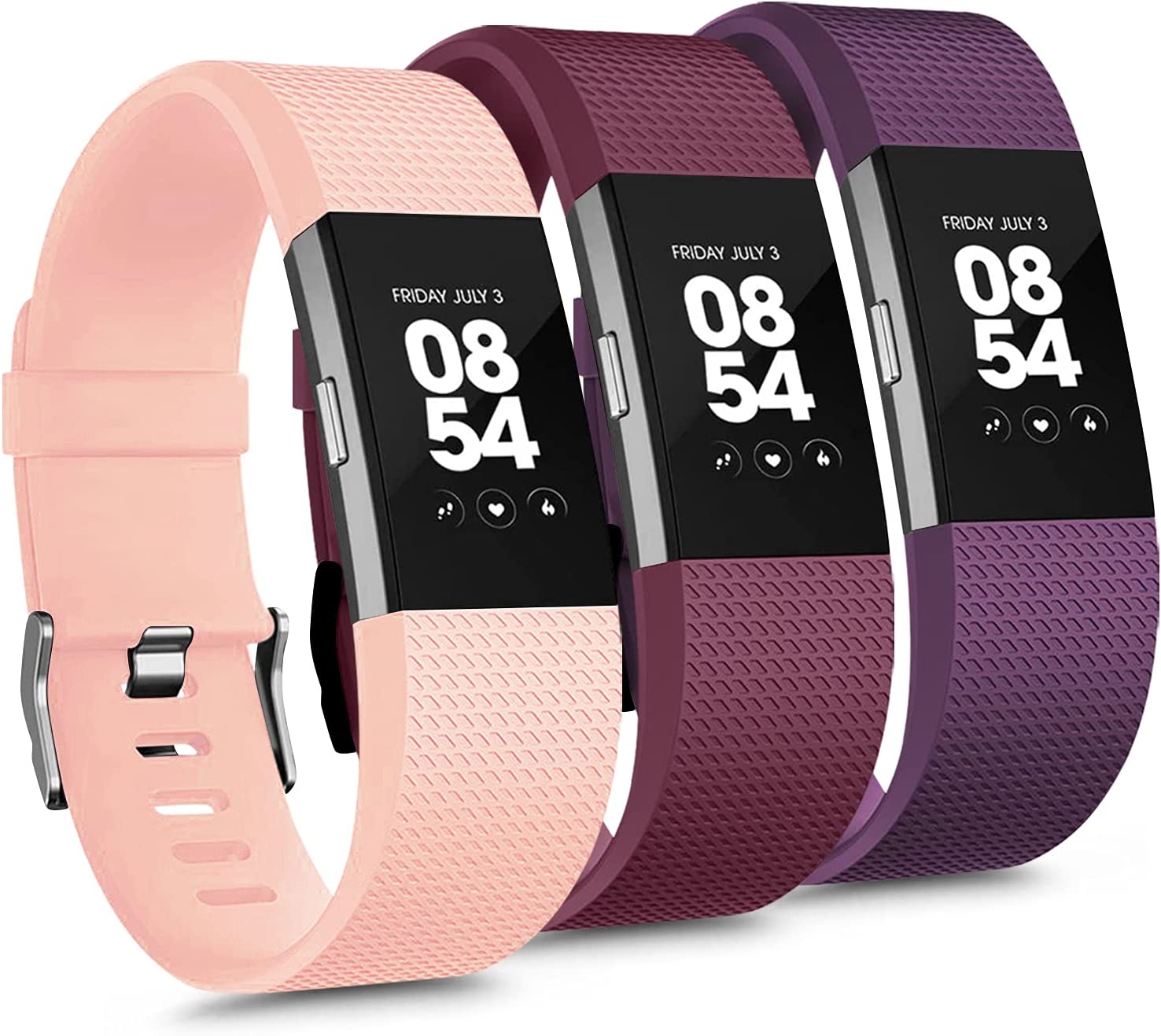 3 Pack Sport Bands Compatible with Fitbit Charge 2 Bands, Adjustable Replacement Wristbands for Women Men Small Large