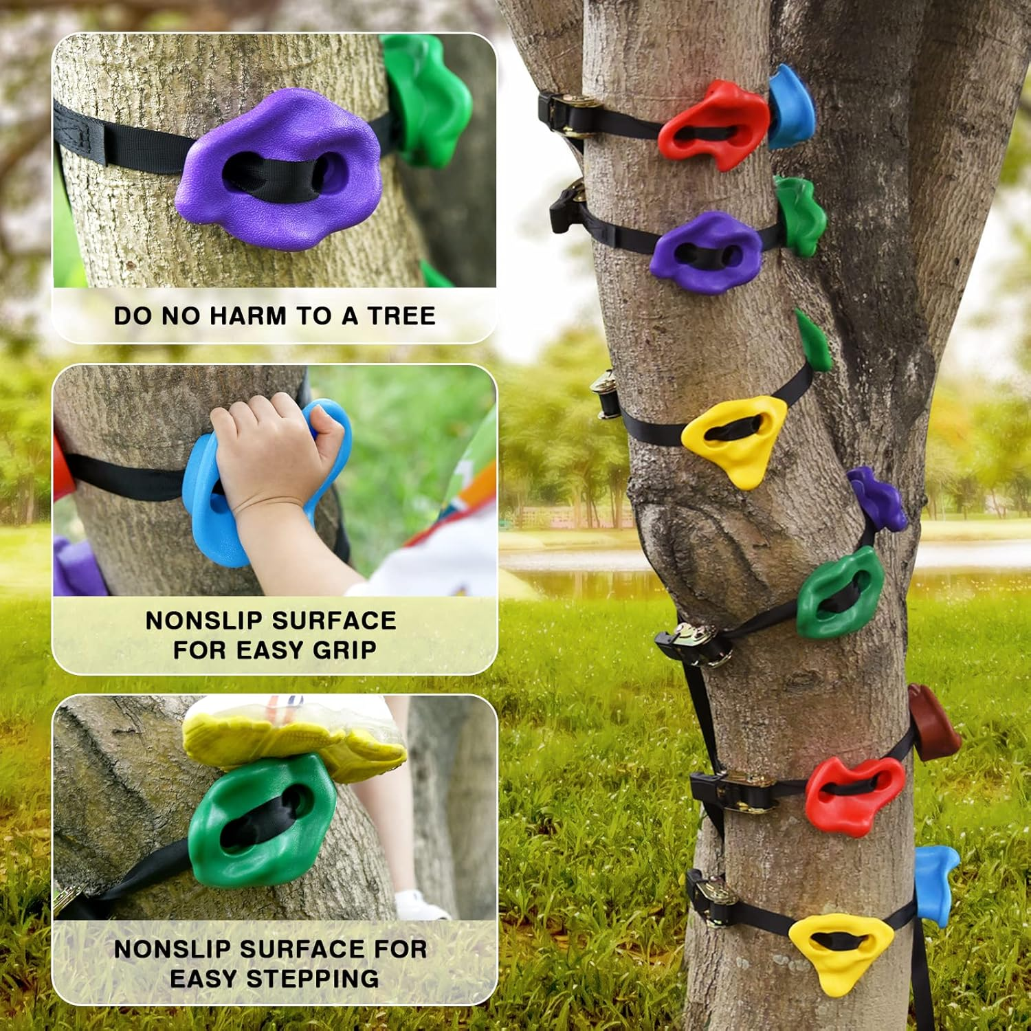 TOPNEW 12 Ninja Tree Climbing Holds for Kids Climber, Adult Climbing Rocks with 6 Ratchet Straps for Outdoor Ninja Warrior Obstacle Course Training image number 5