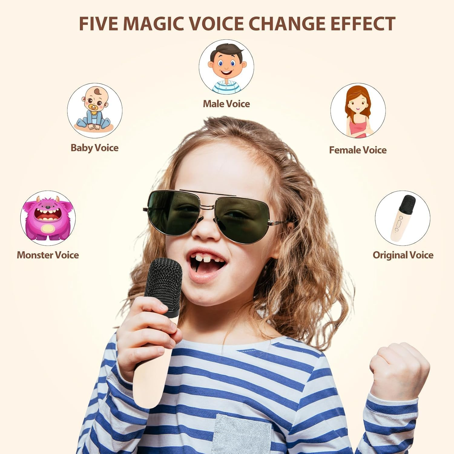 Karaoke Machine,Portable Karaoke Machine with 2 Wireless Microphone, Mini Bluetooth Speaker for Adullts and Kids, Best Gifts Toys for Kids Gifts -White image number 1