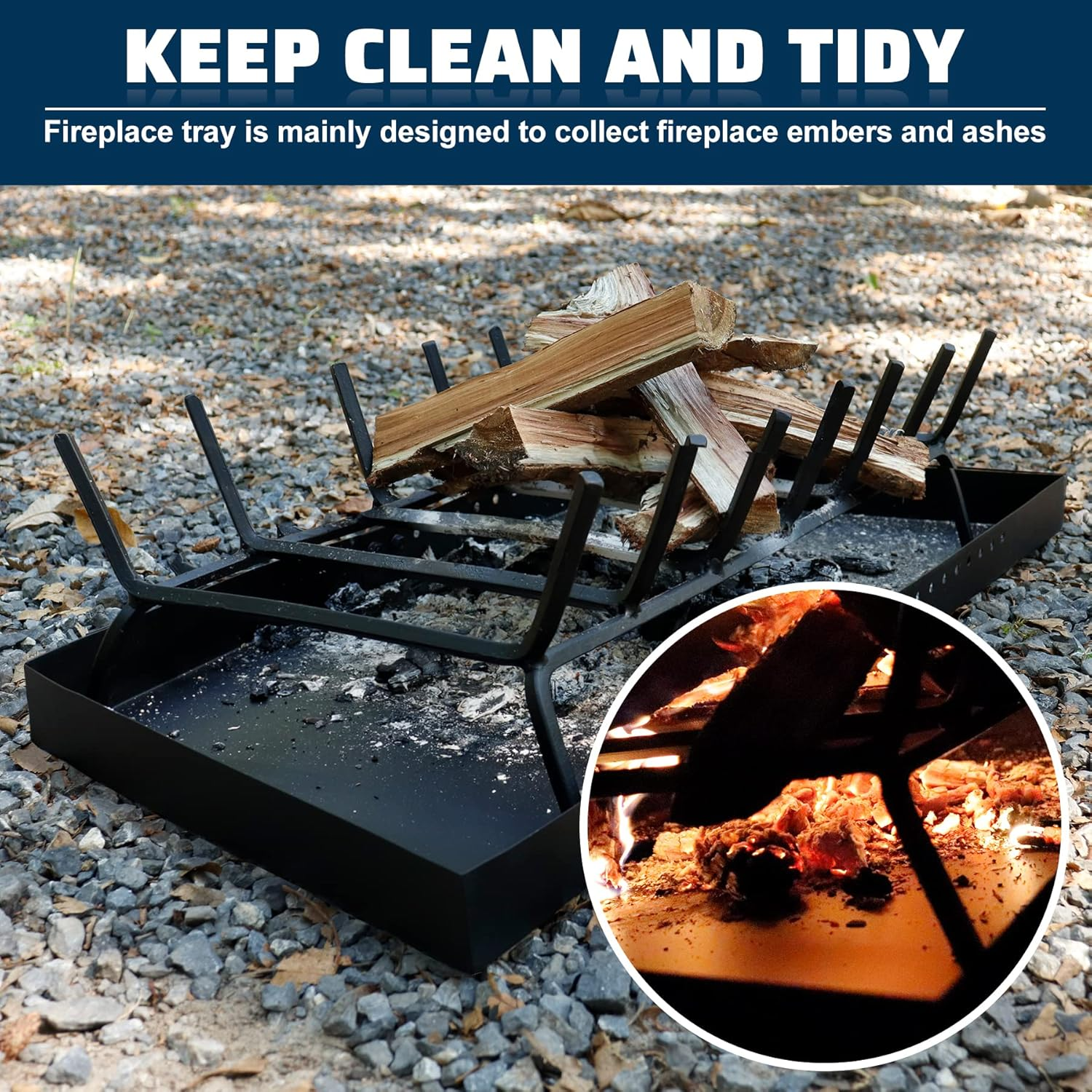 Rectangle Fireplace Tray,Expandable Ash Pan for Collecting Ash,Galvanized Steel with Powder Coated Adjustable Ember Holder Fireplace Pan,Black image number 2