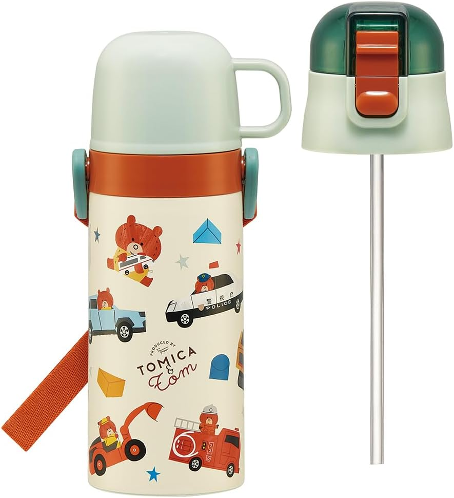 Skater SKCP3-A Children'S Stainless Steel Water Bottle, 2-Way Drinking Straw, 14.1 Fl Oz (410 Ml), Cup Drinking, 11.8 Fl Oz (350 Ml), Tomica and Tom, Tsumupappa, Kid-Friendly Lightweight Type, Small