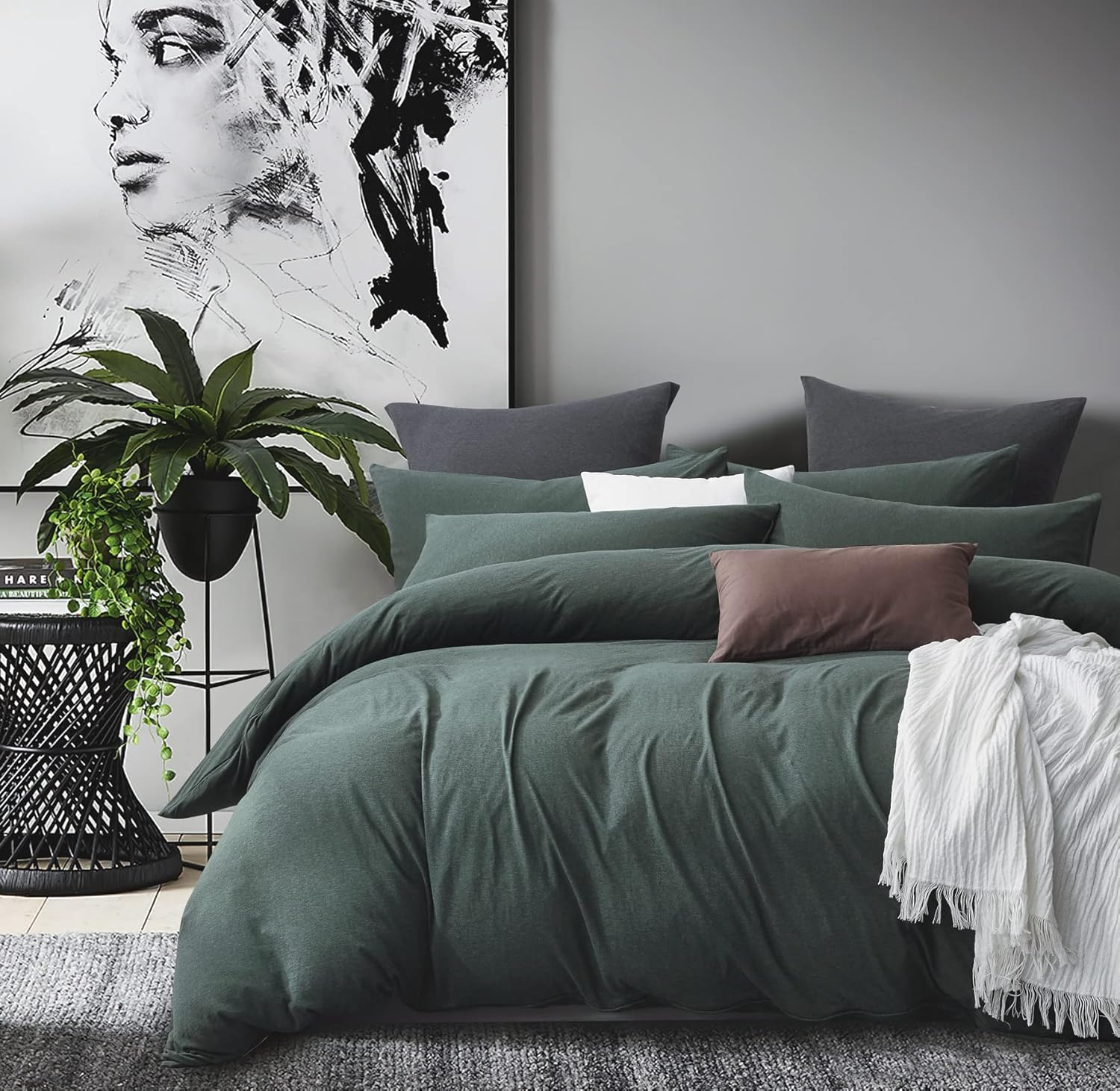 Gioia Casa 100% Jersey Cotton Quilt Cover Set - Ultra Soft, Comfy, Luxurious Duvet Cover - Hypoallergenic, Breathable Quilt Cover Set for Bedding - Forest Green - King Size