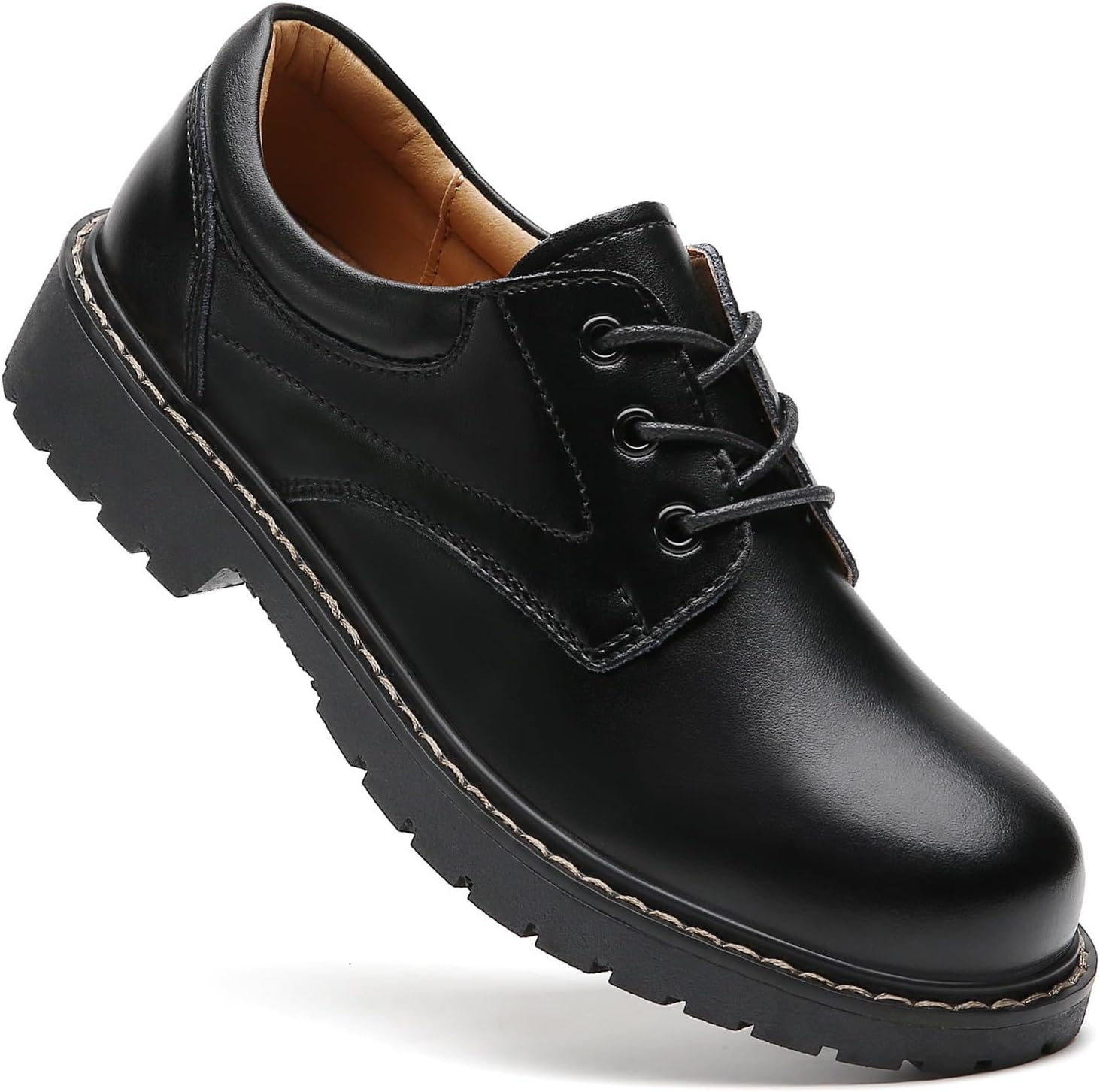 IUY Black Oxford Shoes for Women Leather Work Office Non Slip Dress Shoes Comfortable Shoes