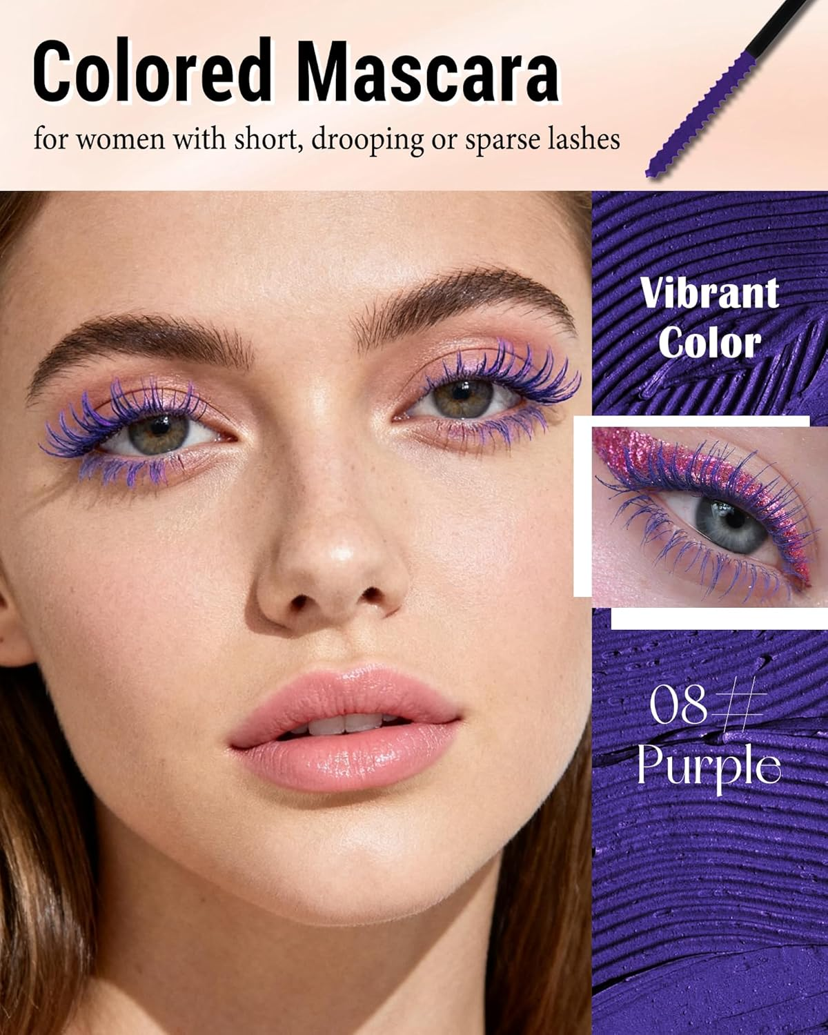 Ultra-Fine Mascara for Short Eyelashes, 2 Pieces, Waterproof Mascara, Purple Long Eyelashes, Durable, Non-Clumping, Highly Pigmented Colourful Mascara Lengthening and Voluminous, Makeup for Cosplay image number 2