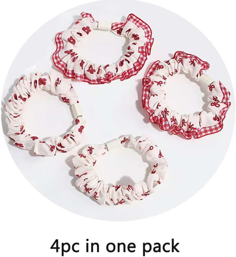 Hair Scrunchie with Bow, Satin Silk Bowknot Hair Bobbles, Ponytail Holder, Elastic Velvet Hair Band, Silk Scarf, Rabbit Ears Shape for Women (Style C, Pack of 4) image number 4