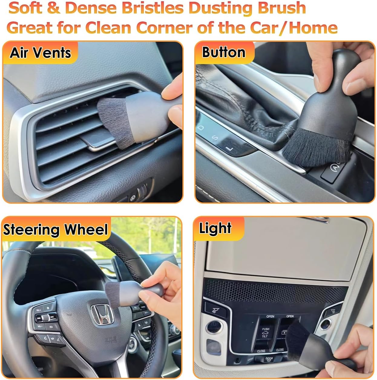 2PCS Automotive Interior Dusting Brush, Soft Bristles Car Duster Brush Interior, Car Detailing Brush Car Interior Cleaning Brush for Dashboard, Leather, Air Vents, Keyboard(Black with Cap) image number 1