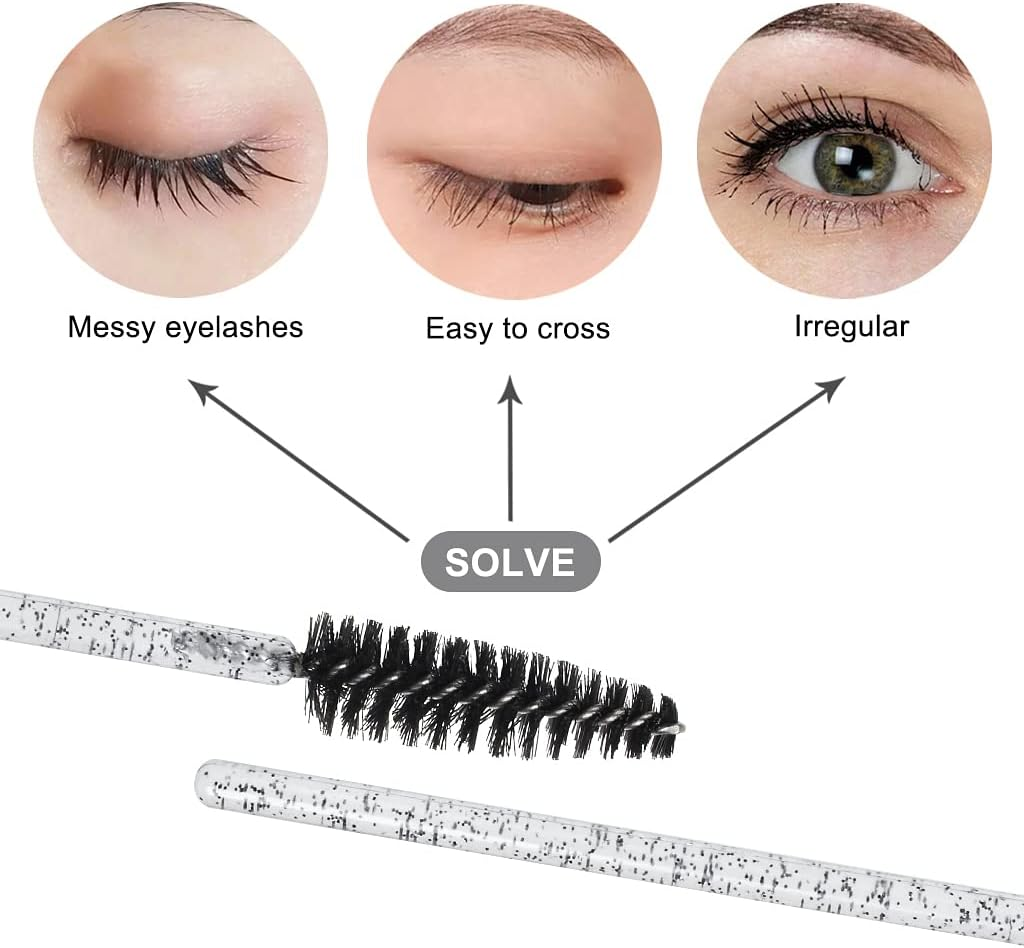 SWKJ 60 PCS Disposable Eyelash Brushes, Spoolies Eyebrow, Mascara Wands Applicator Lash Brushes Castor Oil Brush Cosmetic Makeup Tools(Crystal-Black) image number 1
