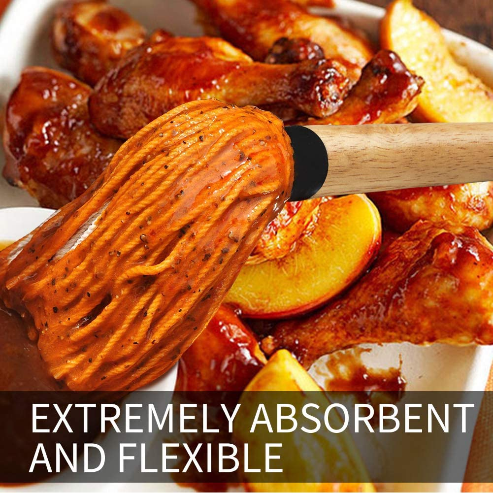 YFWOOD 18 Inch Grill Basting Mop Wooden Long Handle with 3 Extra Heads for Grilling & Smoking image number 2