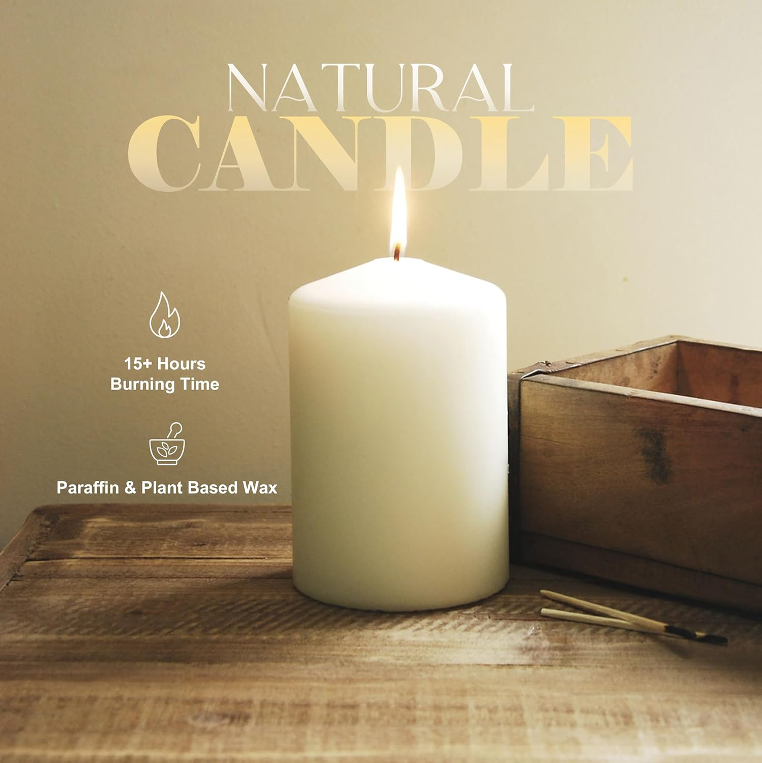 Unscented Pillar Candles Set of 4 &ndash; Ivory White Block Candles for Home D&eacute;cor, Wedding, Events, Relaxation &ndash; Long Burning, Smokeless, Dripless