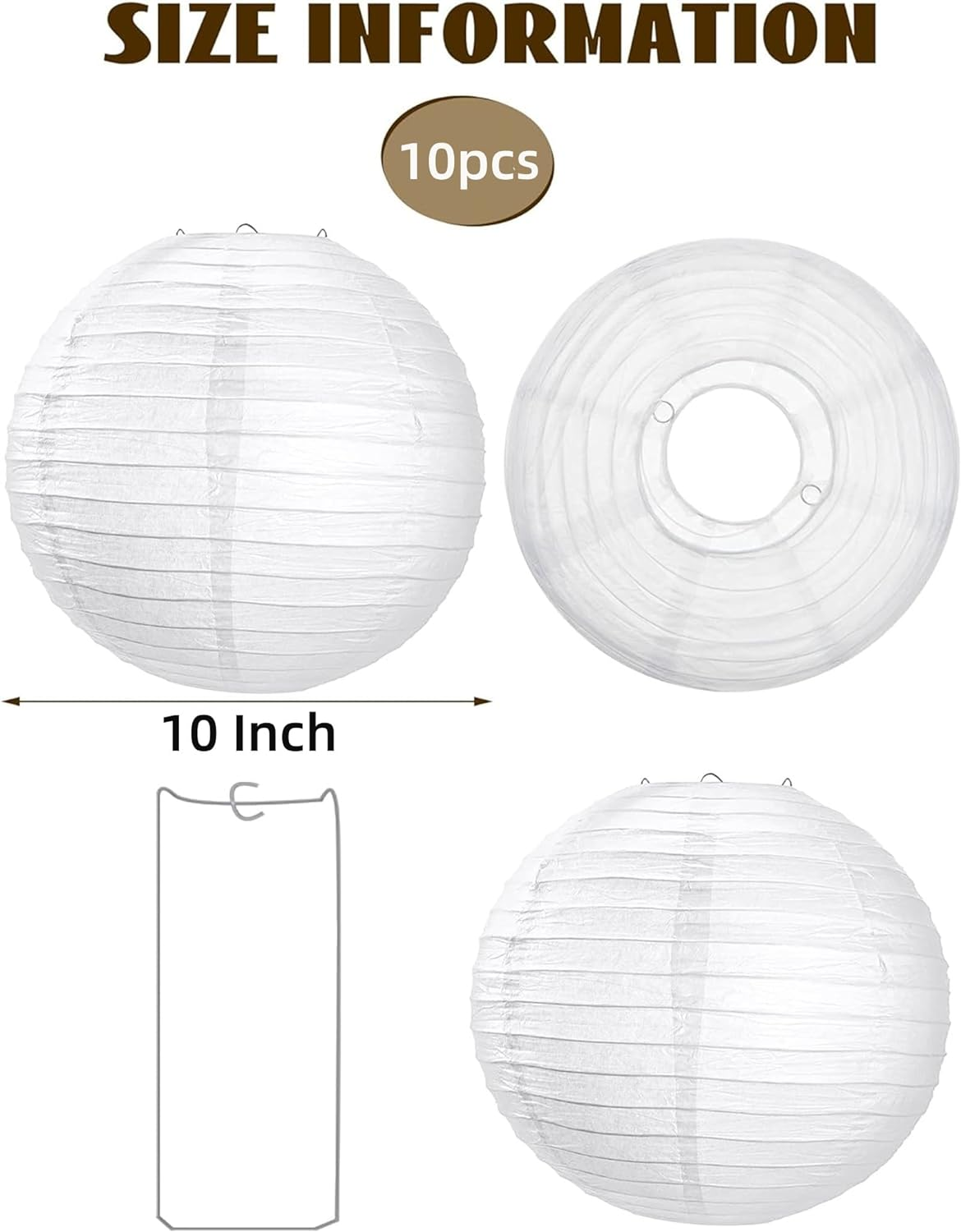 10 PCS White Paper Lanterns 10 Inch Decorative Chinese Japanese Hanging round Paper Lanterns for Birthday Wedding Christmas Bridal Home Decor Party Decoration image number 6