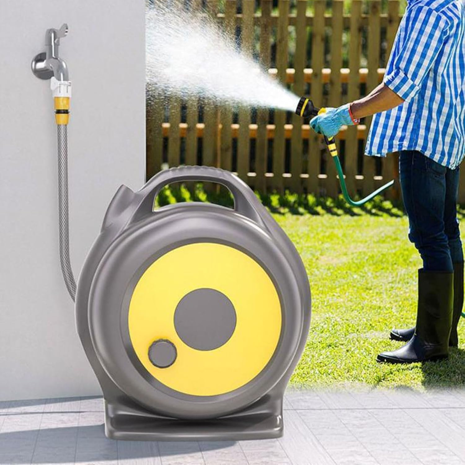 Retractable Garden Hose Reel, 22M Garden Pressure Washer Hoses Reel Cart with 10-Pattern Spray Nozzle, with Hose Guide, Multifunctional for Car Washing, Vegetable Watering Outdoor Cleaning (22M)